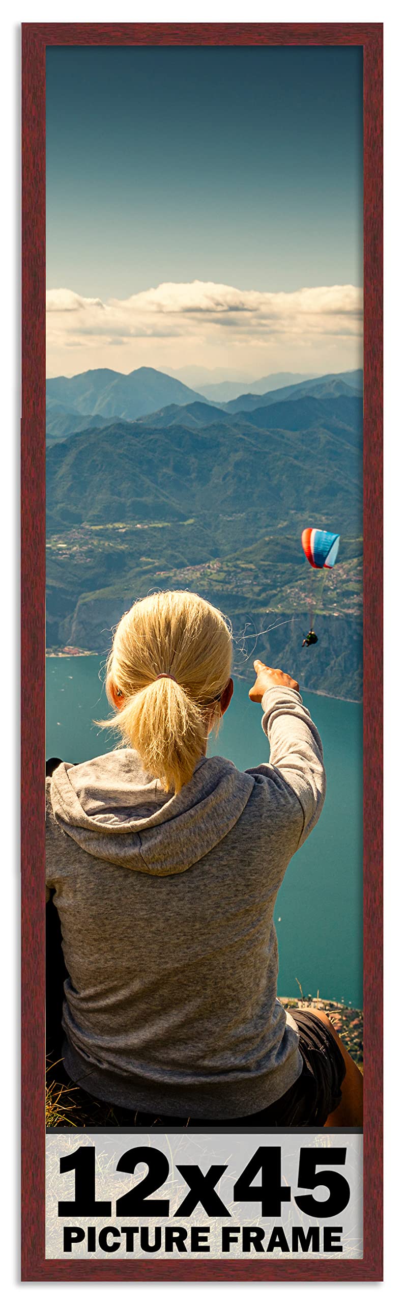 CountryArtHouse 12x45 Inch Solid Mahogany Wood Picture Frame with UV Acrylic Plexiglass - Acid Free Foam Backing & Hanging Hardware Included - Perfect for Wall Art, Family Photos, and Home Decor