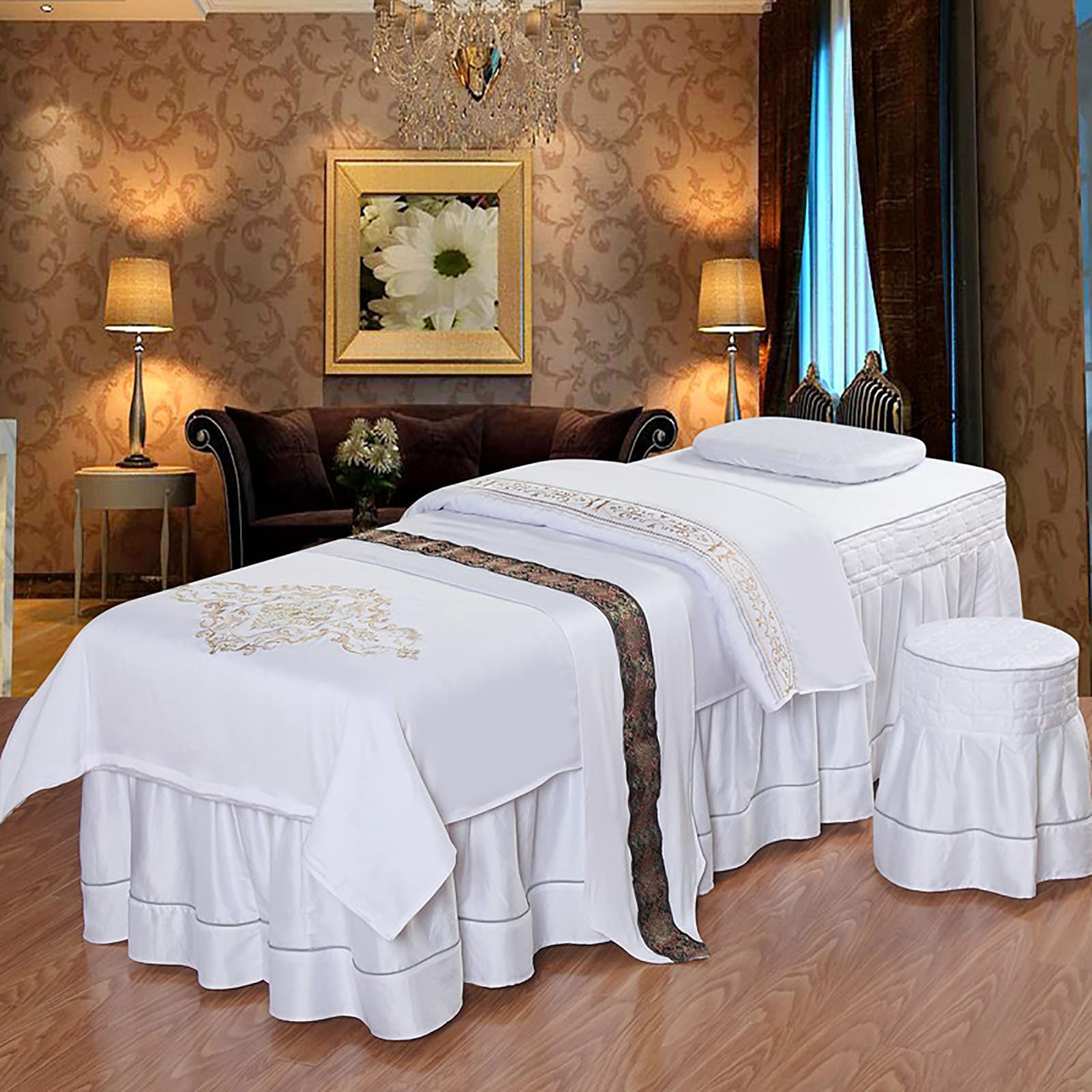 4-Piece Microfiber Massage Table Sheet Set - White 190x70cm (75x28in) - Soft, Stain-Resistant Beauty Salon Bed Cover for Massage Therapy, Spa & Facial Treatments - Perfect for Professional Massage Tables, Salon Beds and Home Use