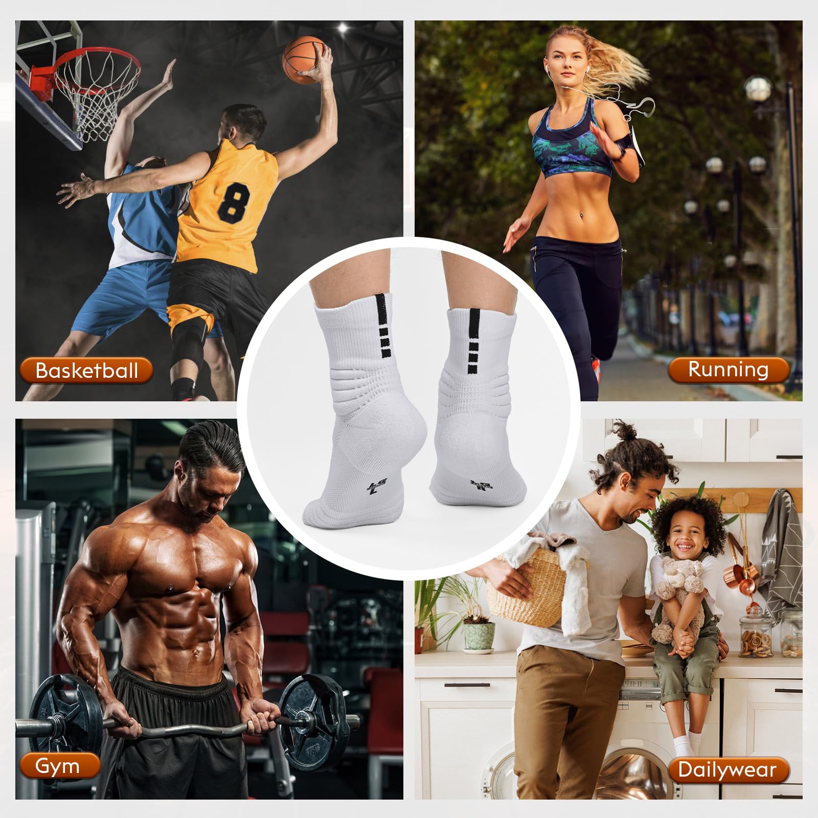 Elite Basketball Socks for Men & Women - Moisture Wicking Cushioned Crew Socks for Youth & Adult Athletes - Perfect for Basketball, Running, Gym & Sports Training