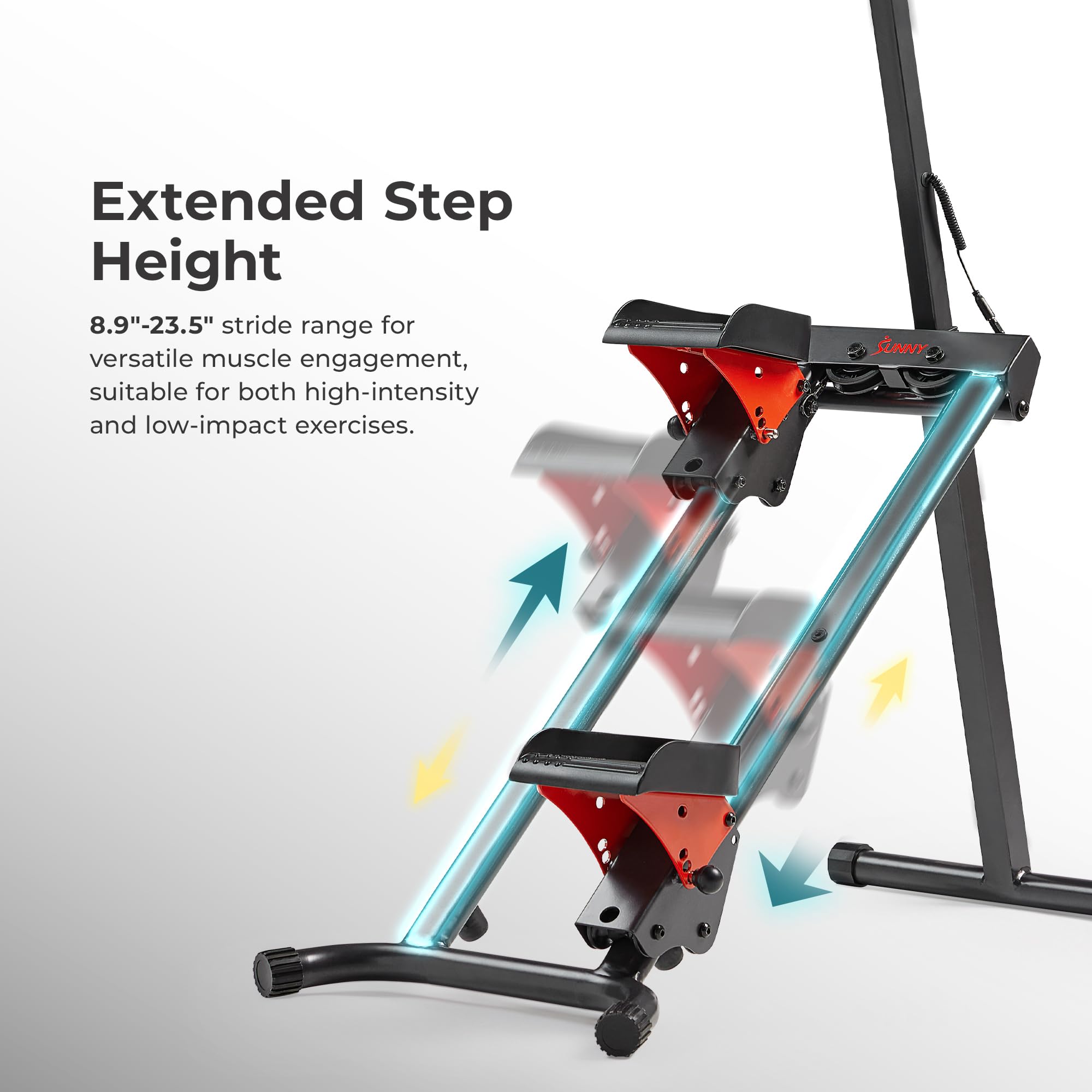 Sunny Health & Fitness Stair Stepper with Handlebar - Extended Step Range Climber Machine for Legs, Core & Glute Workouts - Connects with Free SunnyFit App - Perfect for Home Gym, Cardio Training & Weight Loss
