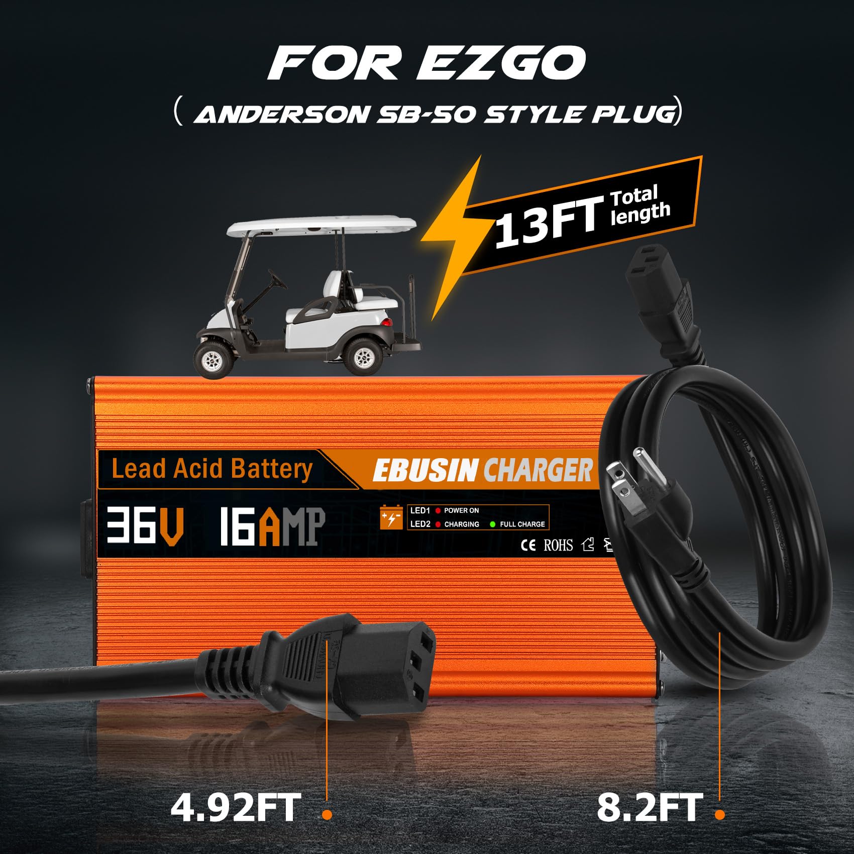 36V Golf Cart Battery Charger - Fast 4-6 Hour Full Charge with Trickle Mode | Compatible with Club Car, EZGO, Yamaha & More | Perfect for Home, Course & RV Use