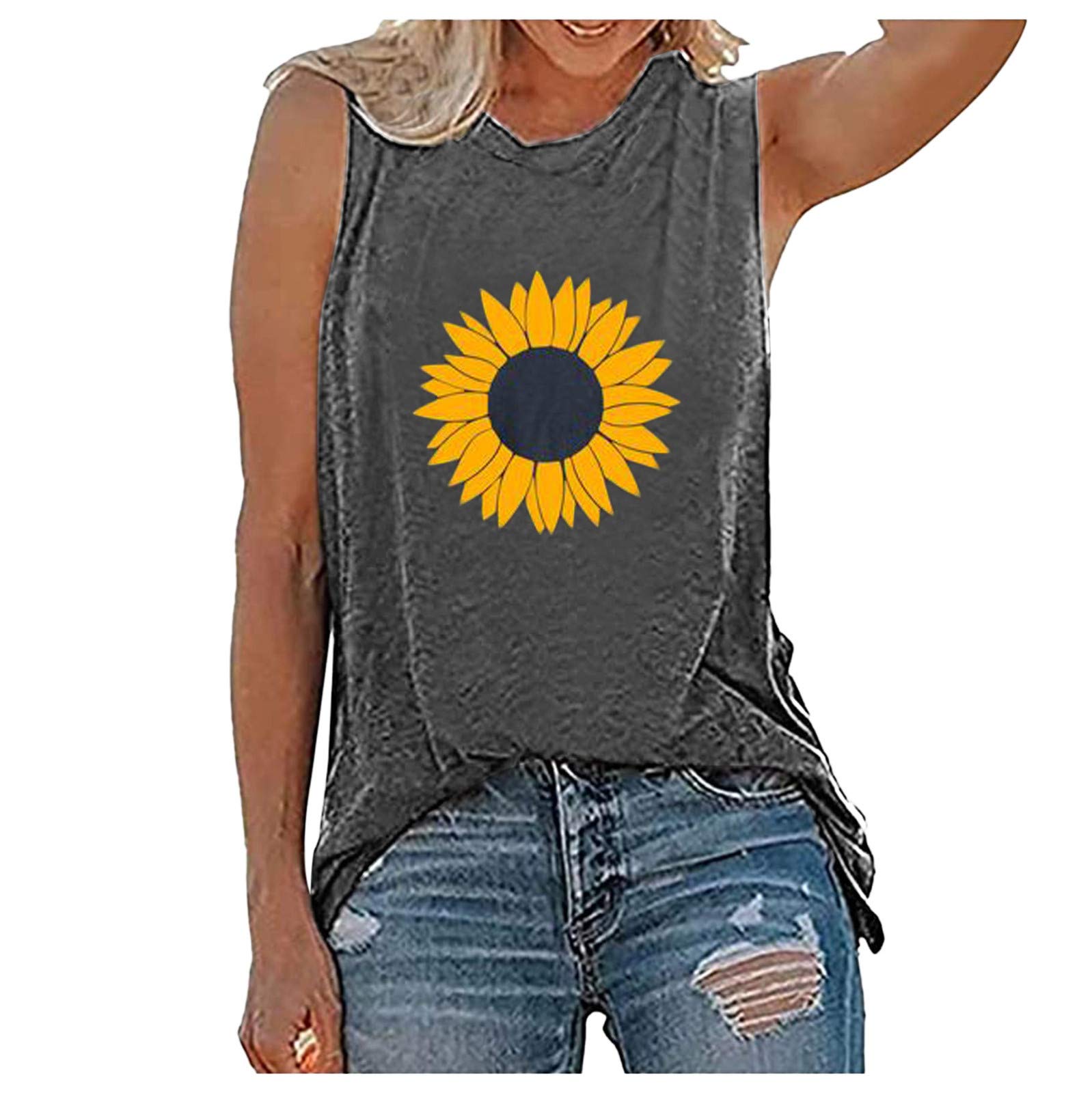 Sunflower Print Plus Size Tank Tops for Women - Sexy Casual Summer Tops - Perfect for Beach Outings, Music Festivals & Date Nights