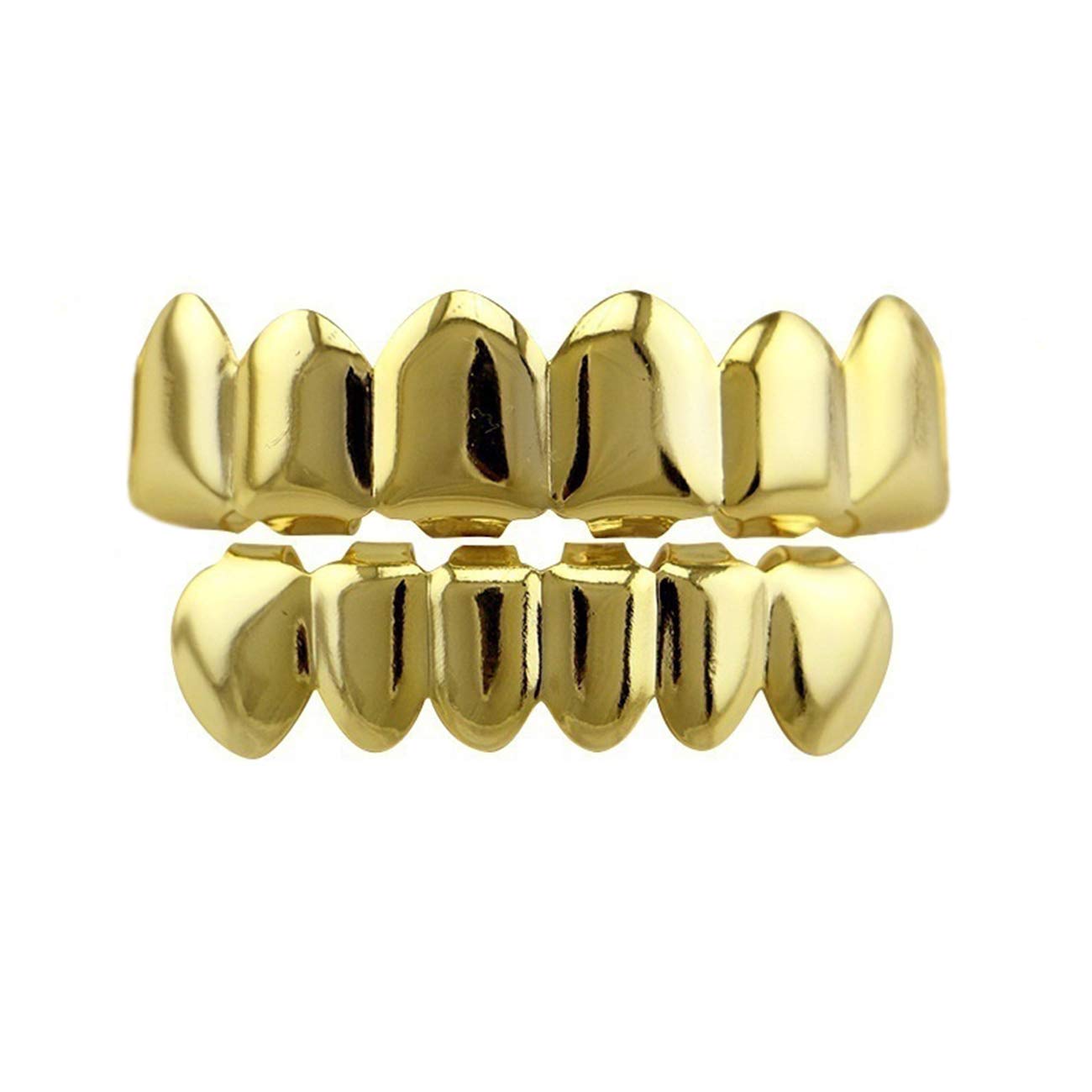 24K Gold Plated Custom Fit Hip Hop Teeth Grillz Set - Top & Bottom Removable Grill Caps with 2 Silicone Molding Bars for Men & Women | Perfect for Halloween, Parties, Rap Performances & Punk Fashion Accessories