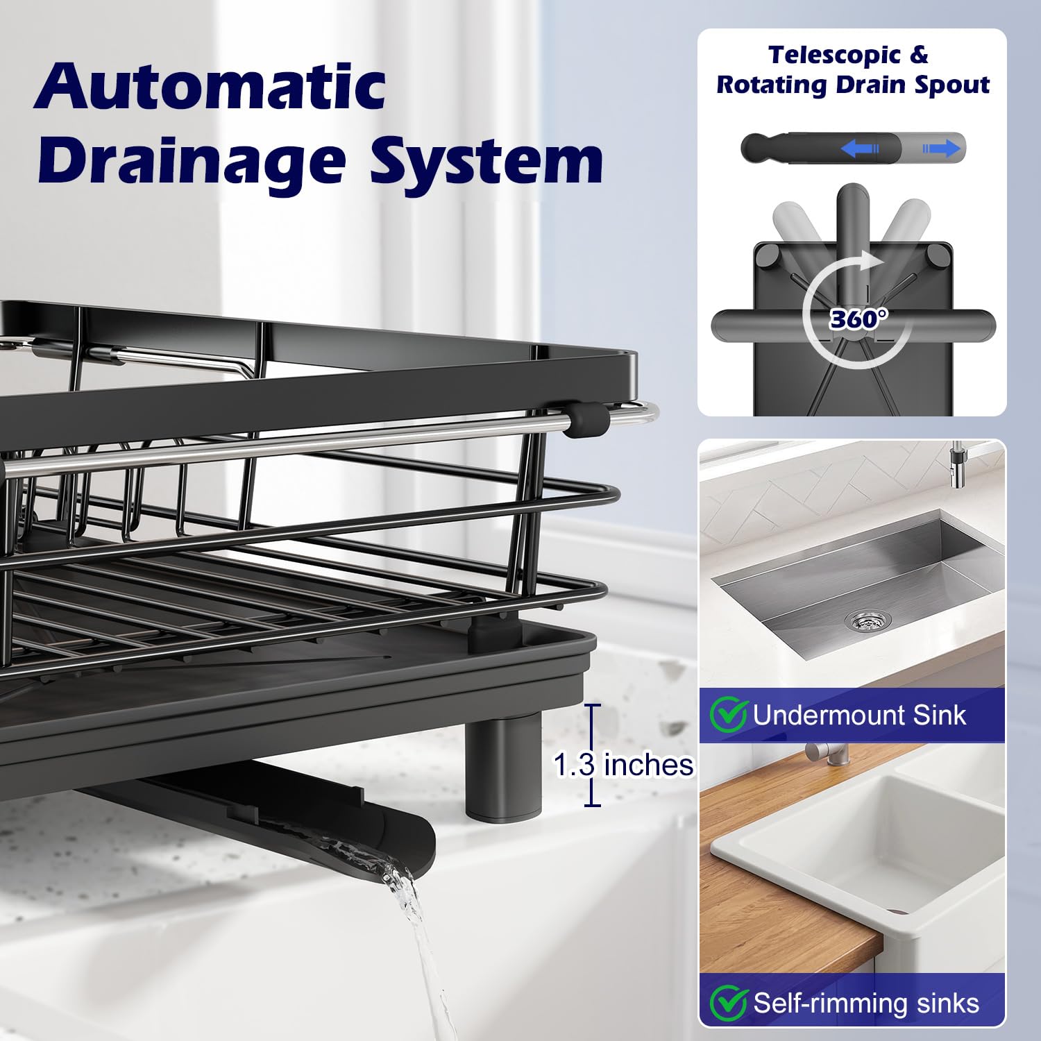 MAJALiS Stainless Steel Dish Drying Rack - Dual Use Kitchen Counter & Sink Organizer with Drain Board & Cutlery Holder (11