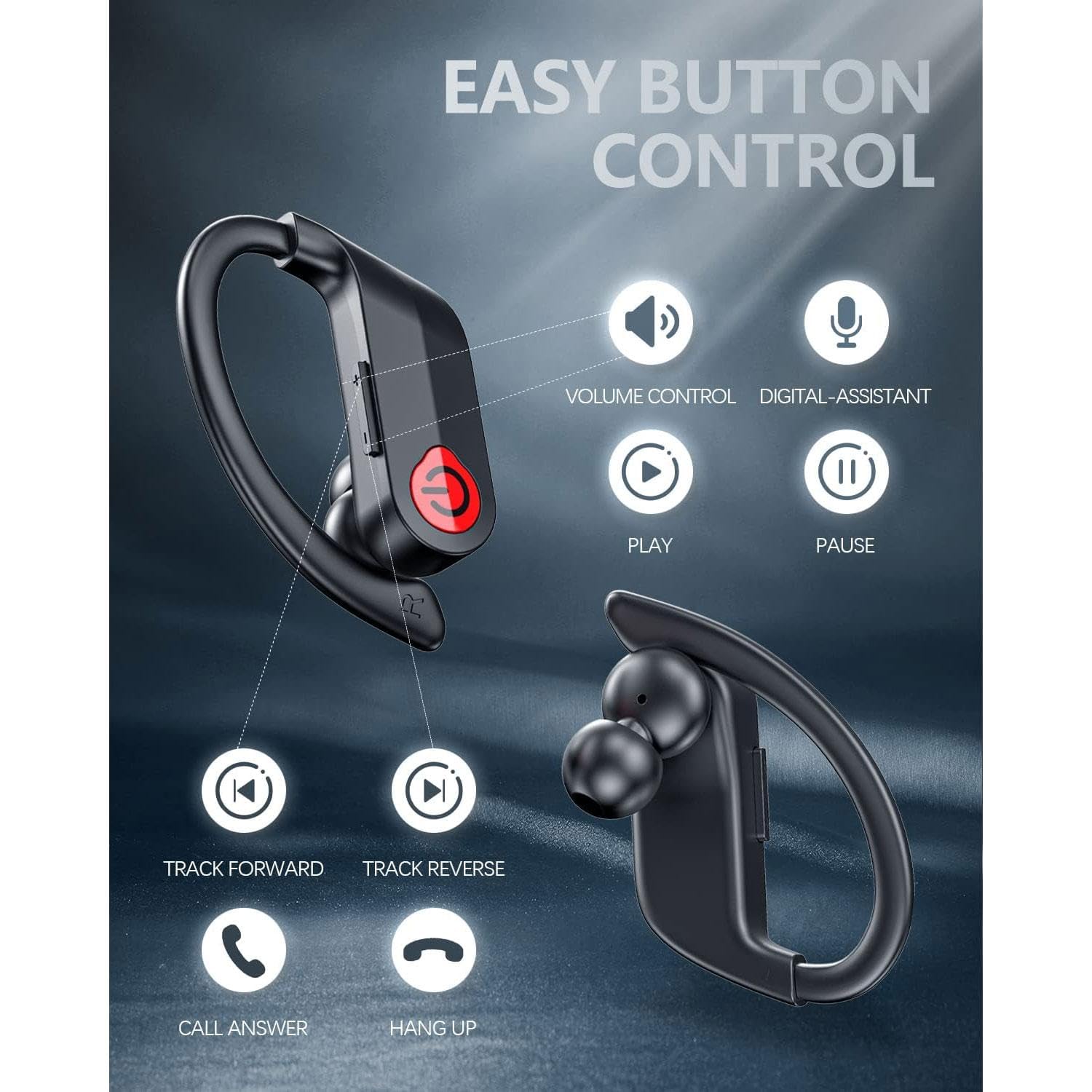 Wireless Bluetooth Earbuds with Ear Hooks - TWS Stereo Headphones with Charging Case, Noise Cancelling Mic - Compatible with Motorola Moto G Power 5G (2025)/Moto G 5G (2025) - Perfect for Running, Workouts & Hands-Free Calls