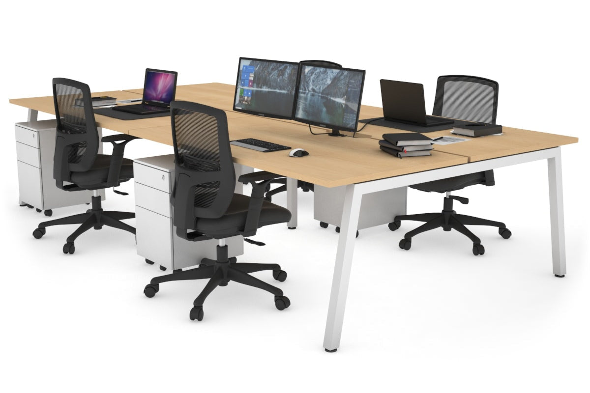Quadro 4 Person Office Workstation - 1600L x 800W with Cable Management Scallop - Ideal for Team Collaboration & Open Office Workspaces