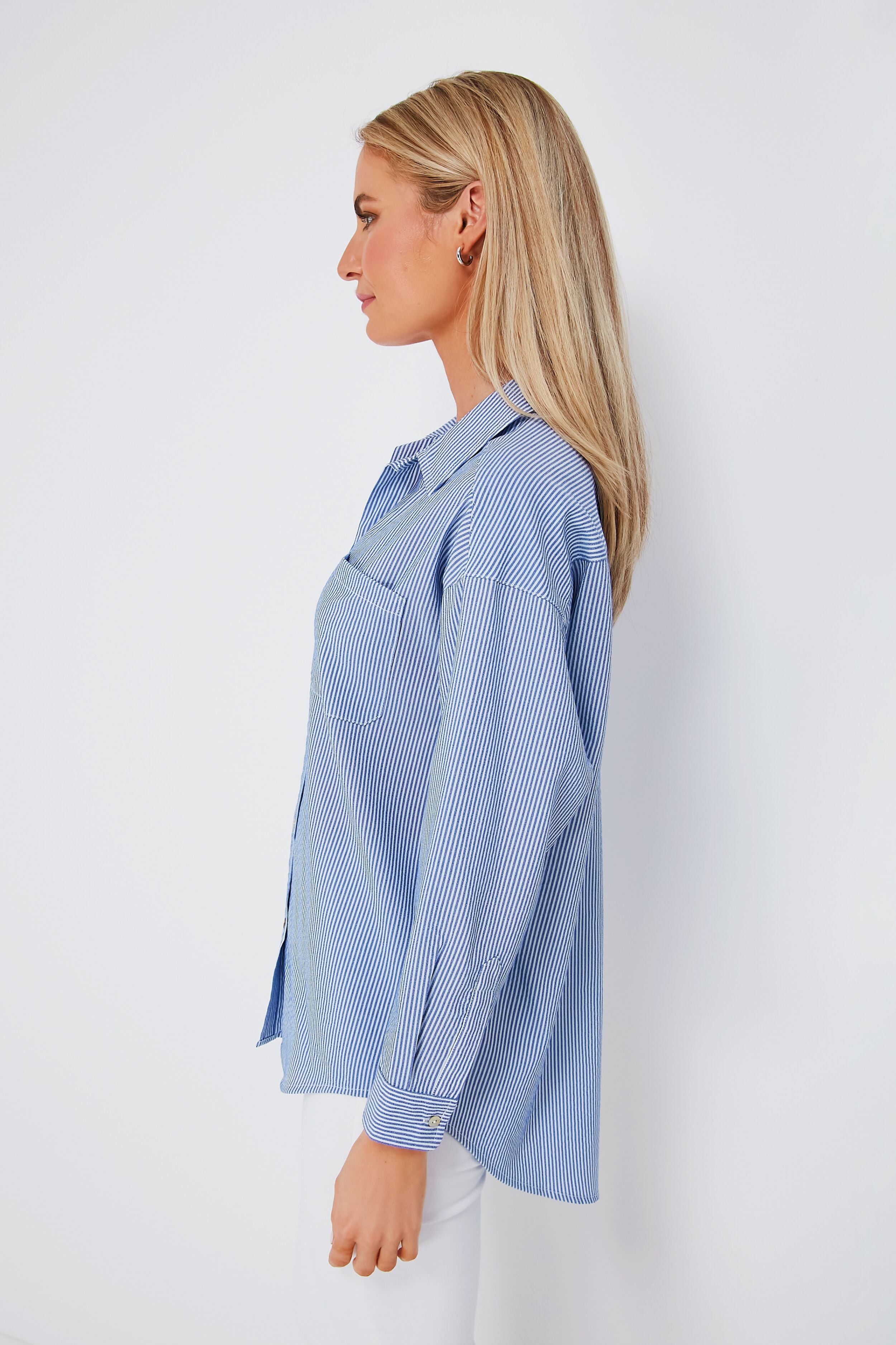 Blue Striped Hughes Button Down Shirt for Men - Casual & Office Wear | Perfect for Business, Dates & Everyday Outfits