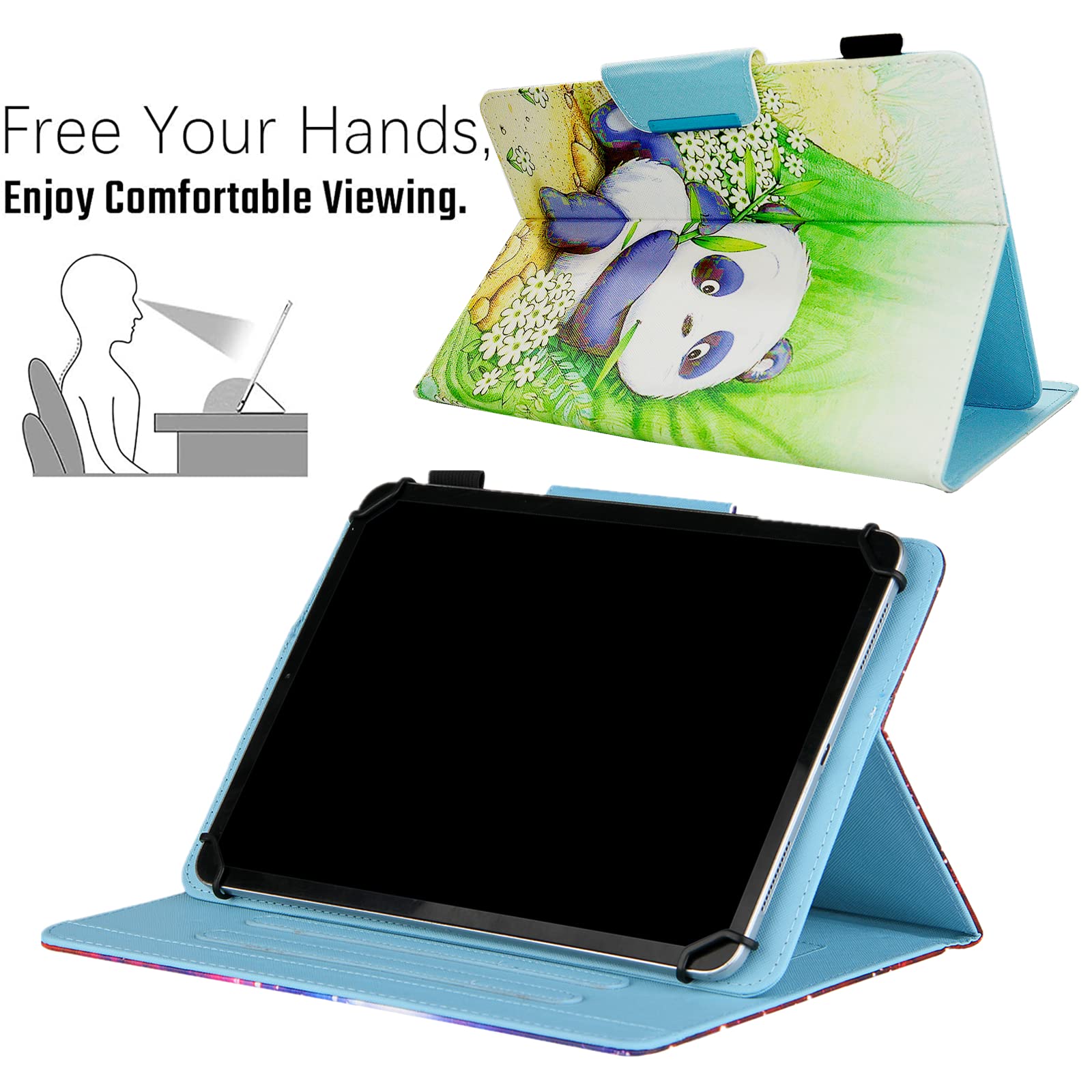 Universal Tablet Case for 9.5-10.5 Inch Devices - Compatible with iPad 9.7/10.2/10.5, Samsung Tab A 10.1/Tab E 9.6 & More - Cute Panda Design - Perfect for Work, School & Travel Protection