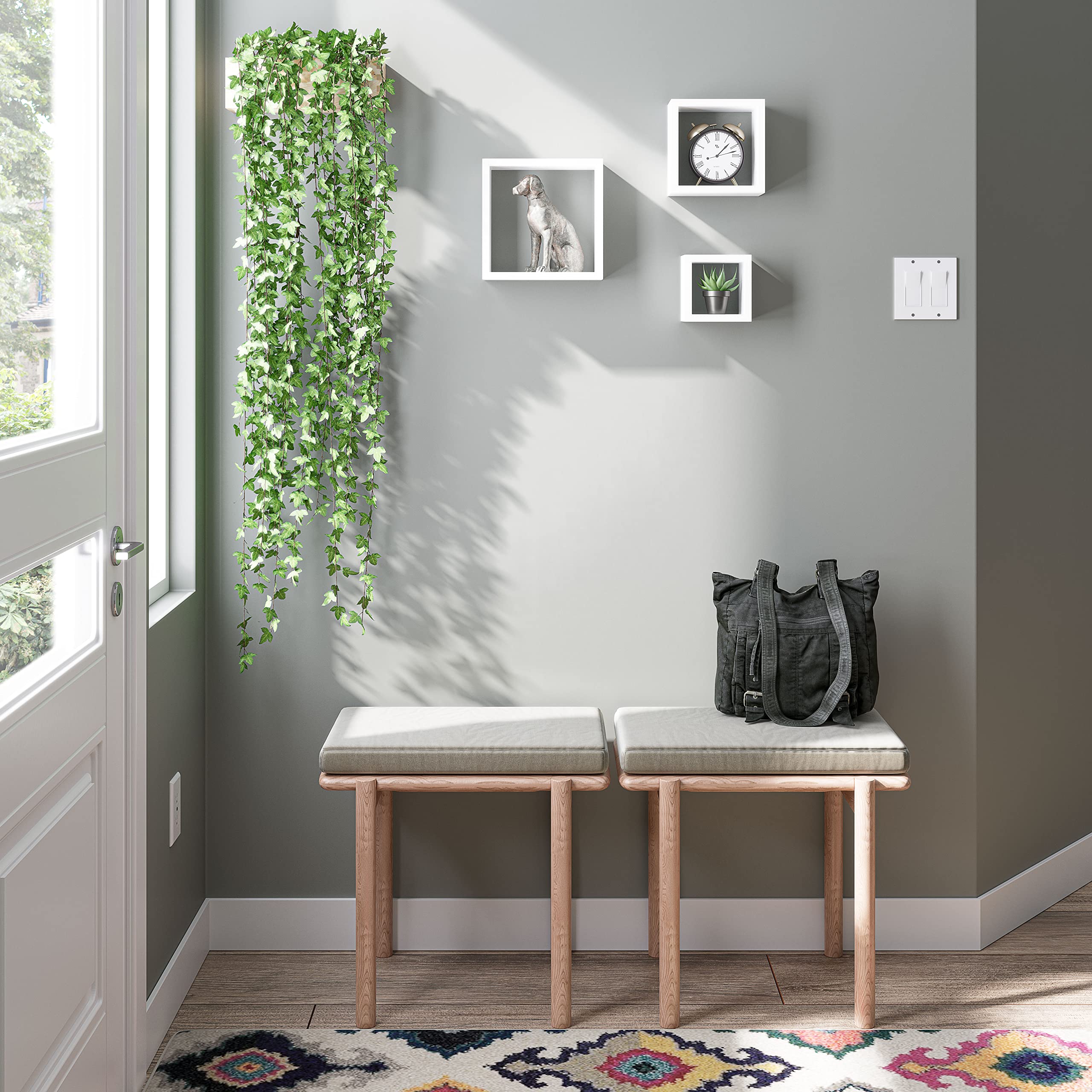 Ballucci Floating Box Shelves - Set of 3 White Square Wall Mounted Wooden Shelves for Home Decor | Perfect for Living Room, Bedroom, Bathroom & Nursery Organization | Modern Storage Solution for Books, Plants & Decorative Items