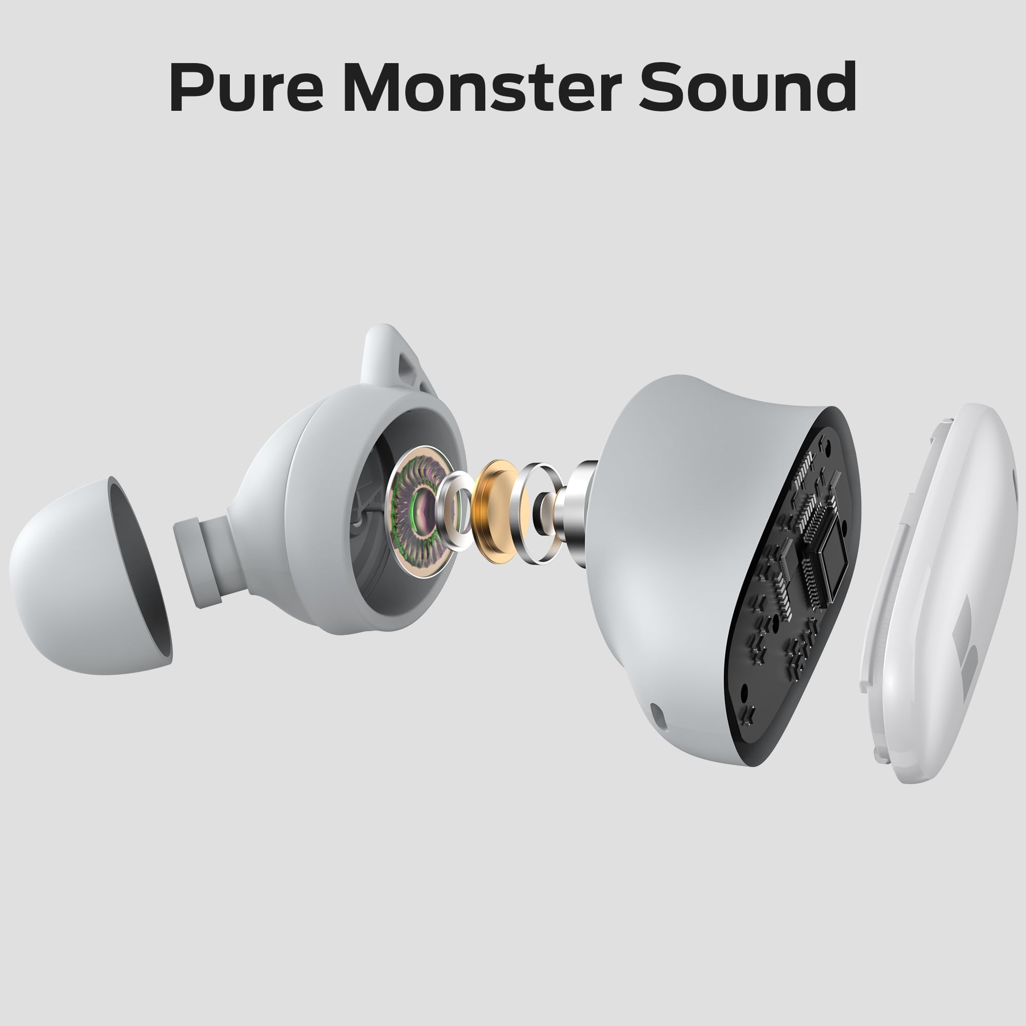 Monster N-Lite 206 Wireless Earbuds Bluetooth 5.4 - In-Ear Headphones with Built-in Mic, Touch Control, USB-C Fast Charging, IPX6 Waterproof, 25H Playtime, Comfortable Fit (White) - Perfect for Gym, Running, Travel & Work