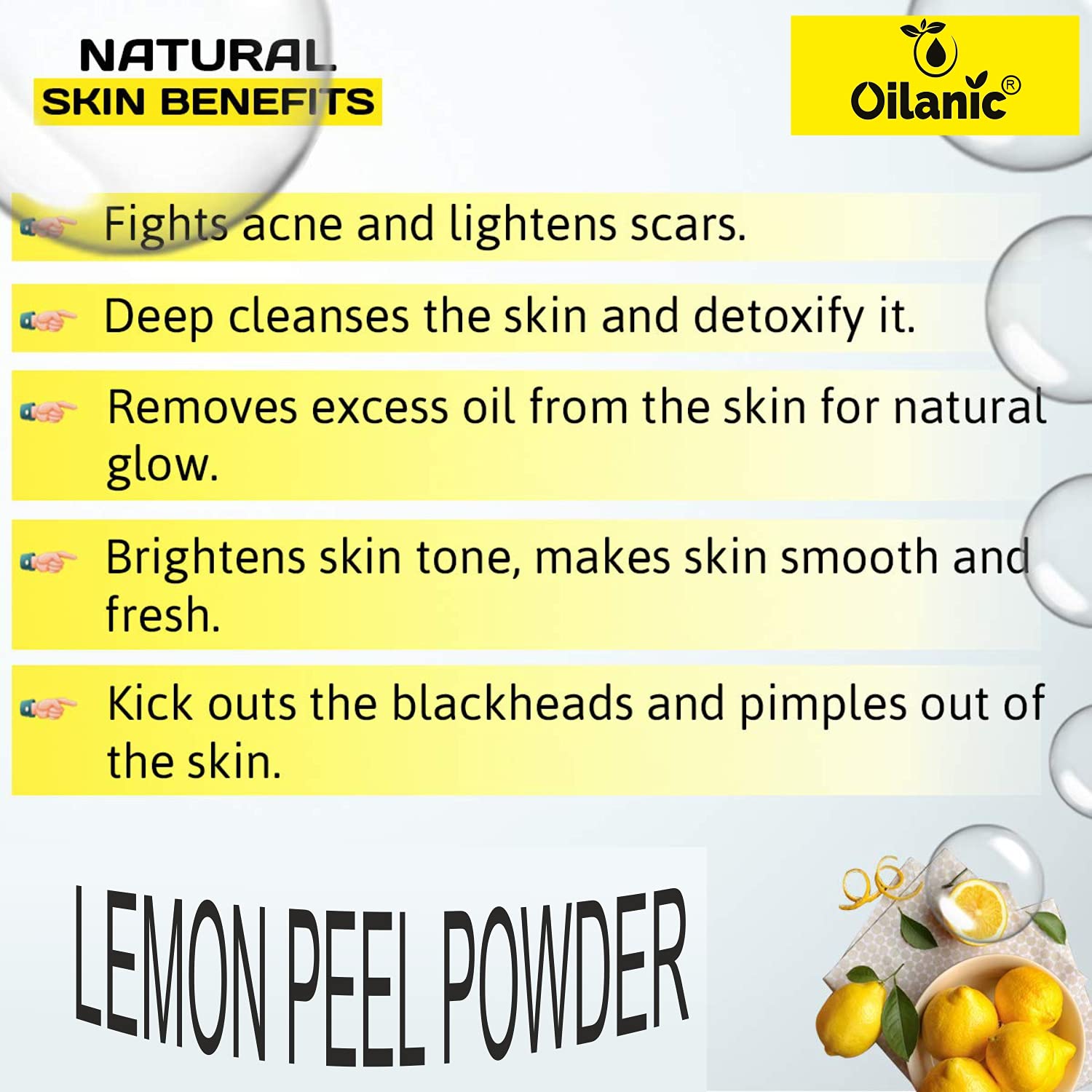 Oilanic 100% Pure Natural Lemon Peel Powder for Skin & Hair Care - 2 Pack (200g Each) | Brightening Face Mask, Hair Growth Treatment, DIY Beauty Recipes