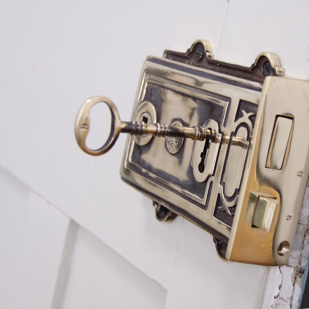 Vintage Antique Brass Rim Lock - Heavy Duty Large Size for Doors & Cabinets - Classic Home Security & Decorative Hardware