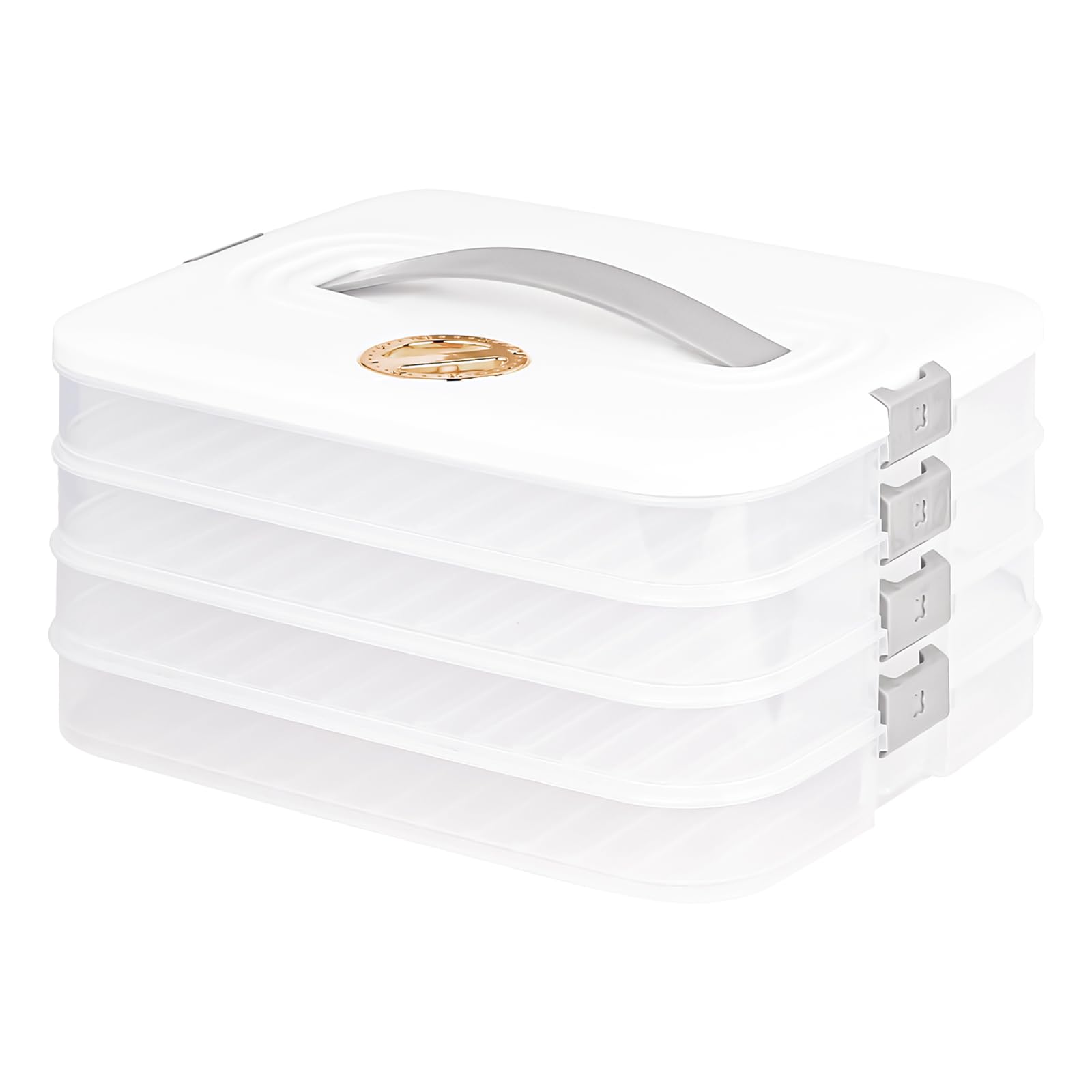 Liatinbo 4-Layer Airtight Cookie Carrier with Lid & Handle - Dessert Transport Container for Cookies, Dumplings, Cupcakes & Pastries - Perfect for Parties, Picnics & Bakery Storage (White)