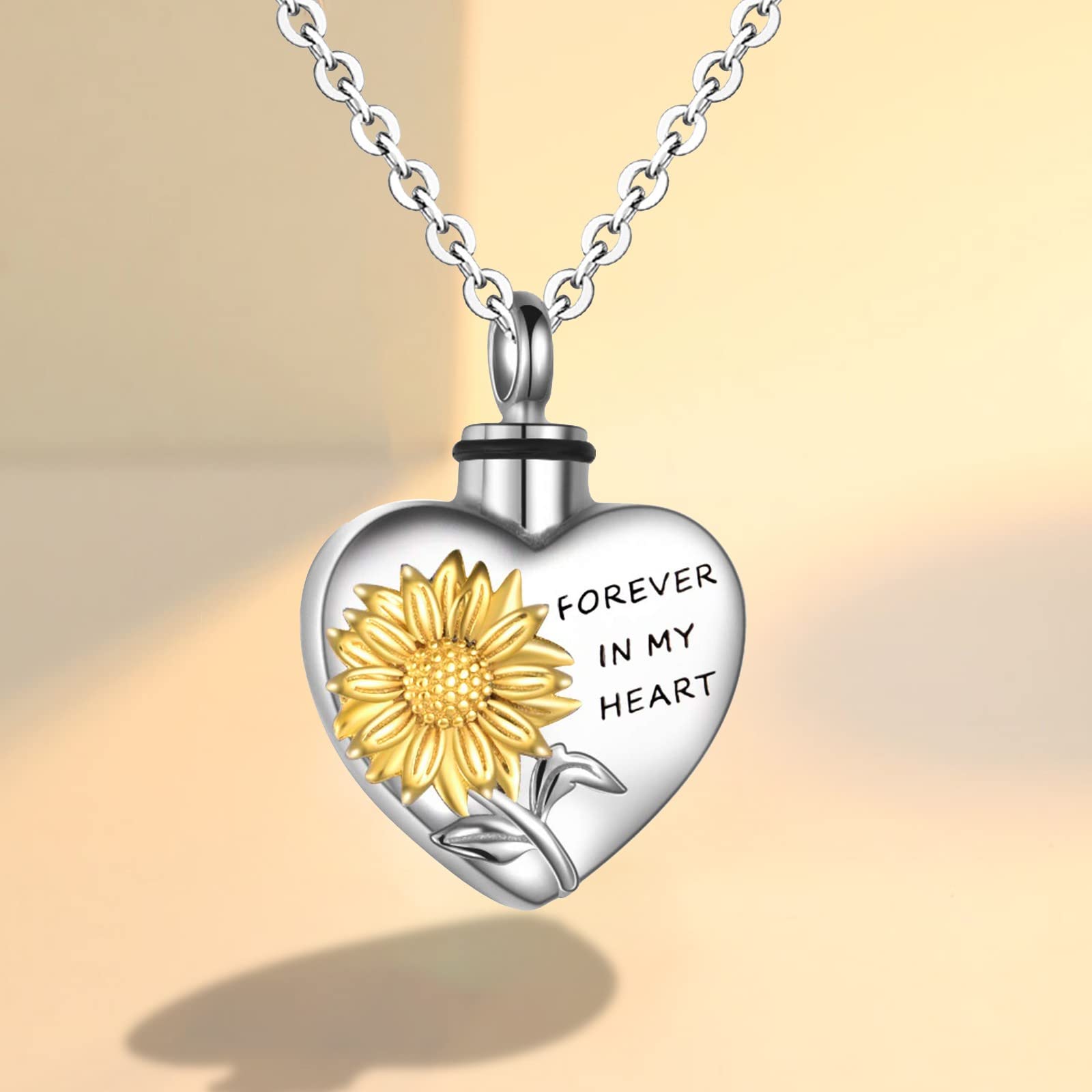 2 Initial Necklaces for Women - Sunflower Memorial Jewelry for Ashes - Personalized Keepsake Pendant for Loved Ones & Pets (Silver, 2.1x1.5cm) - Perfect Sympathy Gift for Loss of Mother, Father, or Dog