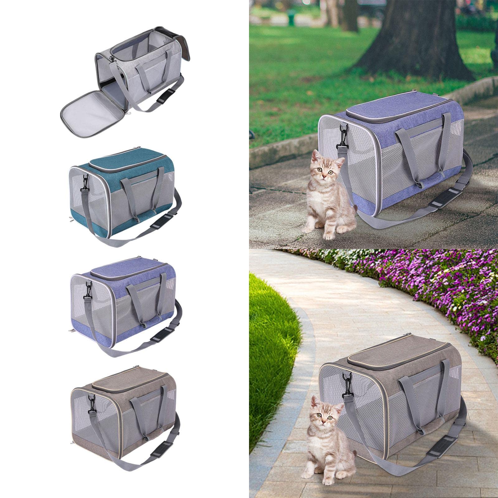 Enakshi Cat Carrier Bag with Shoulder Strap - Lightweight Kitten & Small Dog Carrier Purse in Gray | Pet Travel Carrier for Vet Visits, Airplane & Car Rides | Durable Pet Supplies for Cats & Small Dogs
