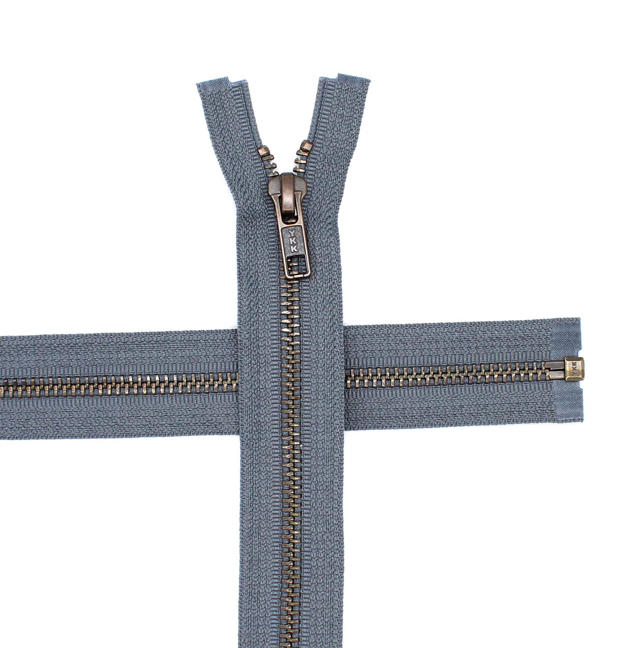 YKK #5 Antique Brass Metal Teeth Separating Jacket Zippers - Custom Length (14 inches) - Rail Grey #578 - Made in USA - Perfect for DIY Crafts, Jacket Repairs & Fashion Design Projects