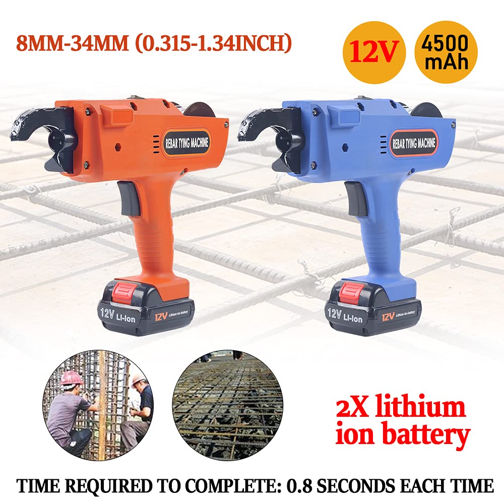 TBVECHI 12V Automatic Rebar Tying Machine - Handheld Rebar Tier Tool for 8-34mm Steel Bars with 4500mAh Battery & Steel Wire (Orange) - Perfect for Construction, Concrete Work & DIY Projects