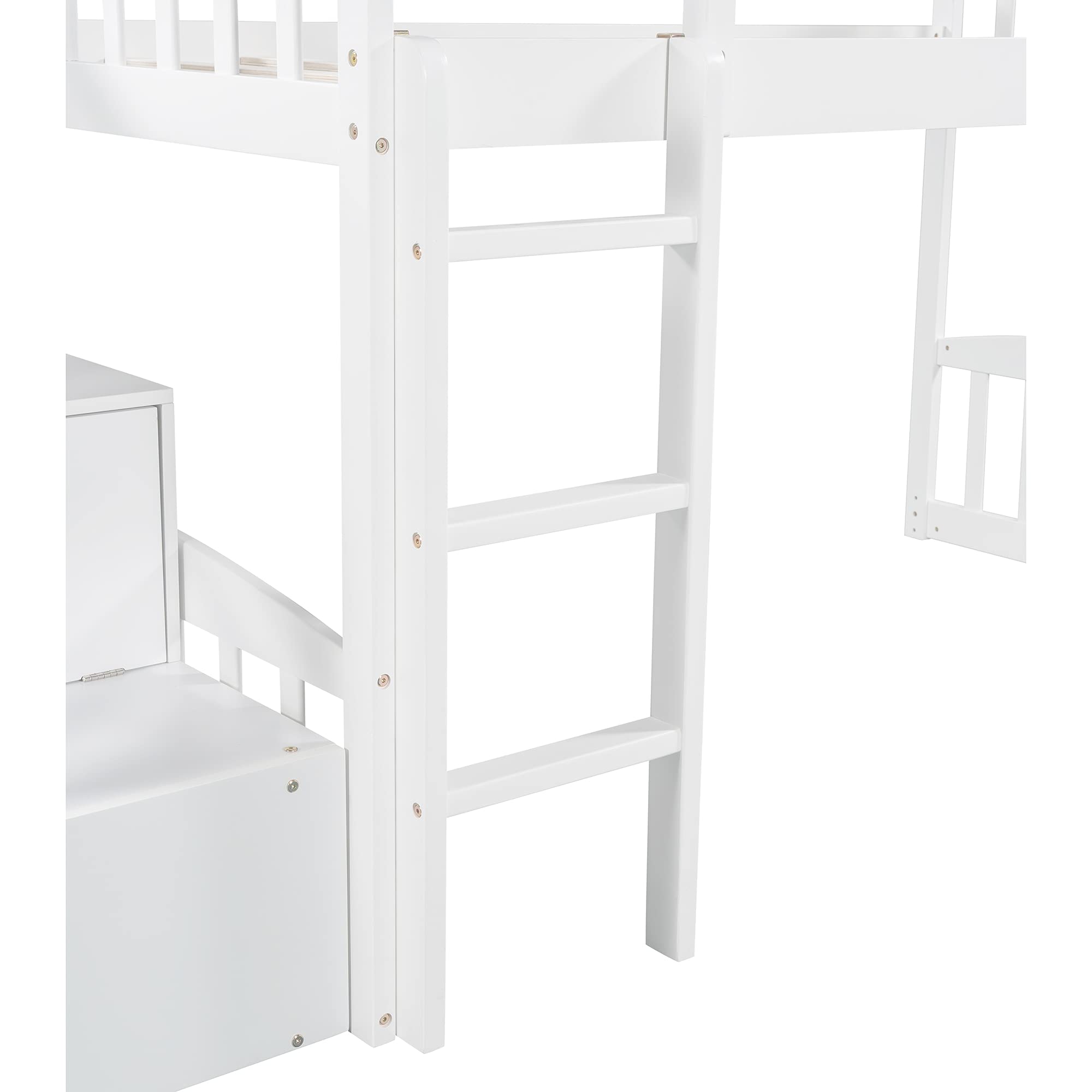 **White Twin Loft Bed with Slide & Stairs - Wooden Low Loft Bed Frame with Storage for Kids, Boys & Girls - Perfect for Small Rooms, Playrooms & Kids' Bedrooms**