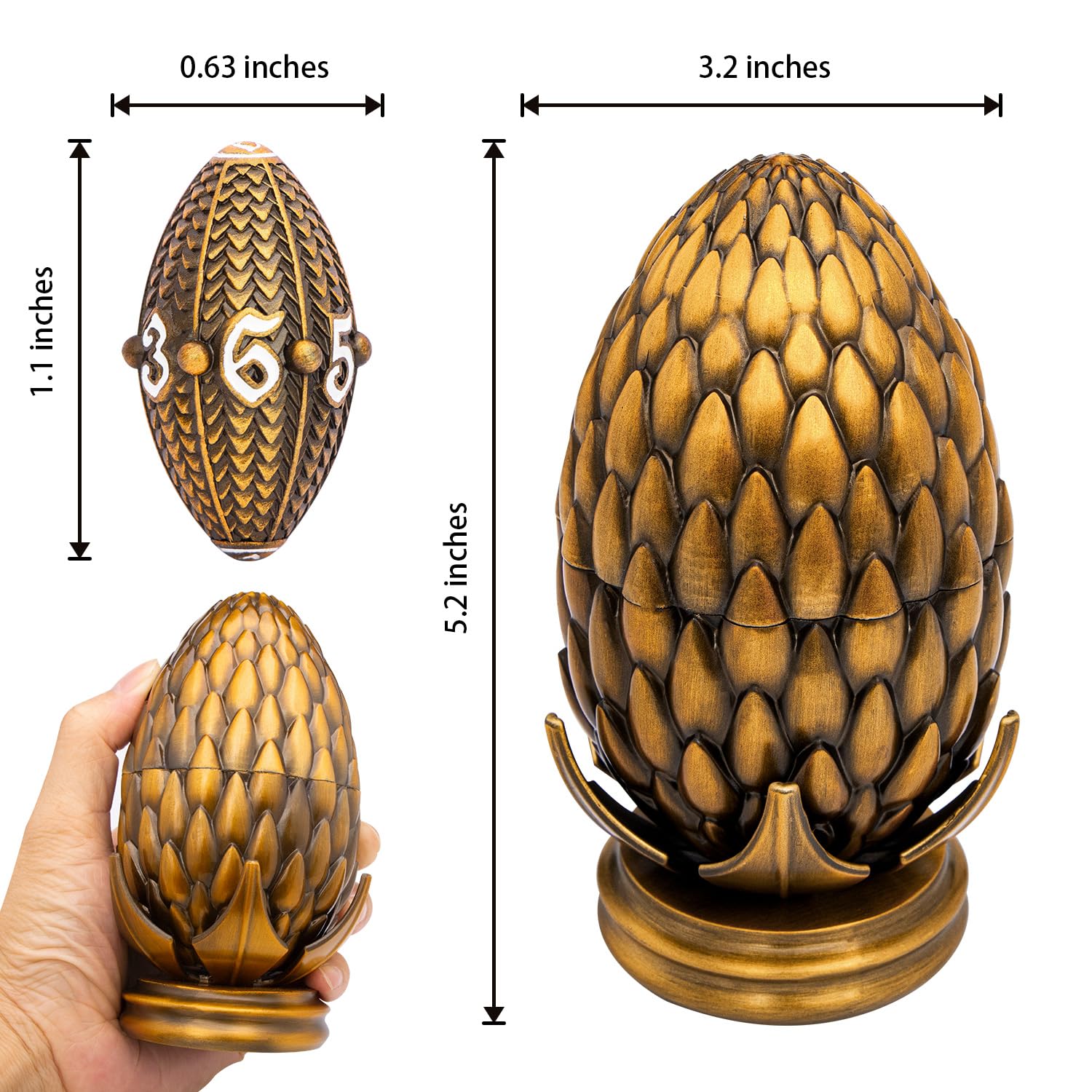 Premium ARUOHHA DND Metal Dice Set - Antique Gold Dragon Egg Design with Rotating Shell for Dungeons & Dragons RPG, D&D Polyhedral Dice (D20, D12, D10, D8, D6, D4) - Perfect for Tabletop Gaming, Collectors & Fantasy Roleplaying Adventures