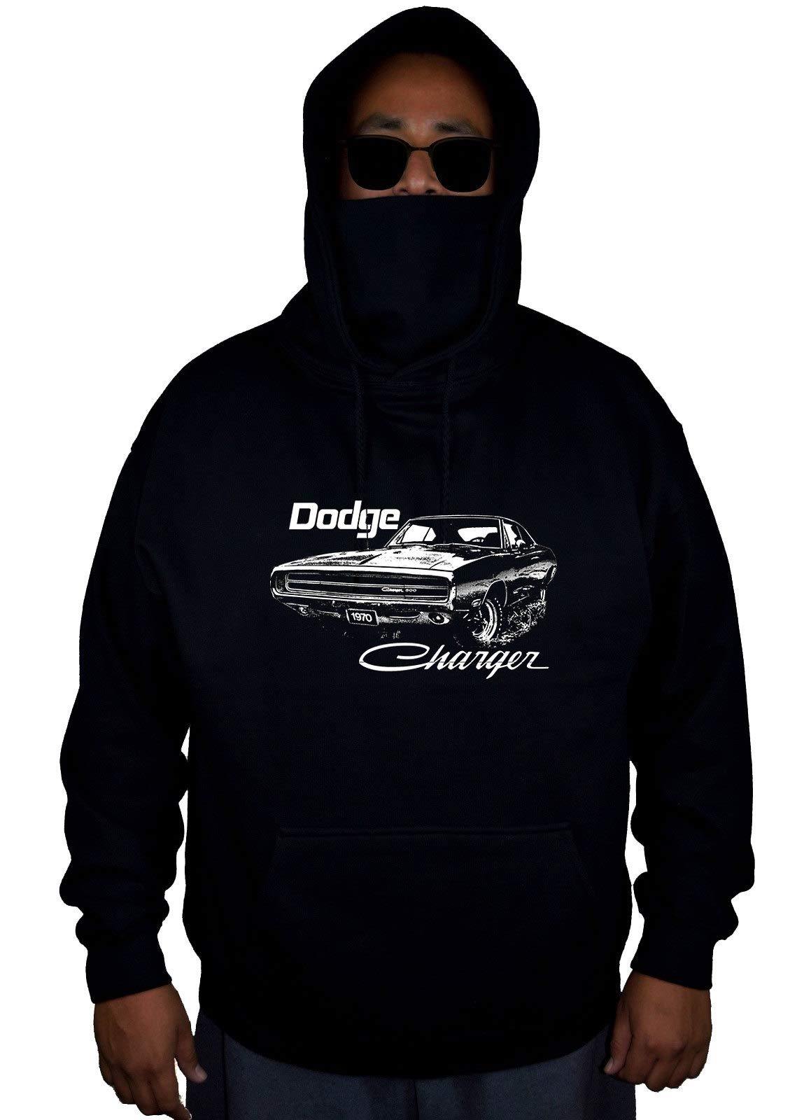 Vintage 1970 Dodge Charger Men's Black Mask Hoodie - Retro Muscle Car Graphic Sweatshirt for Casual Wear & Car Enthusiasts