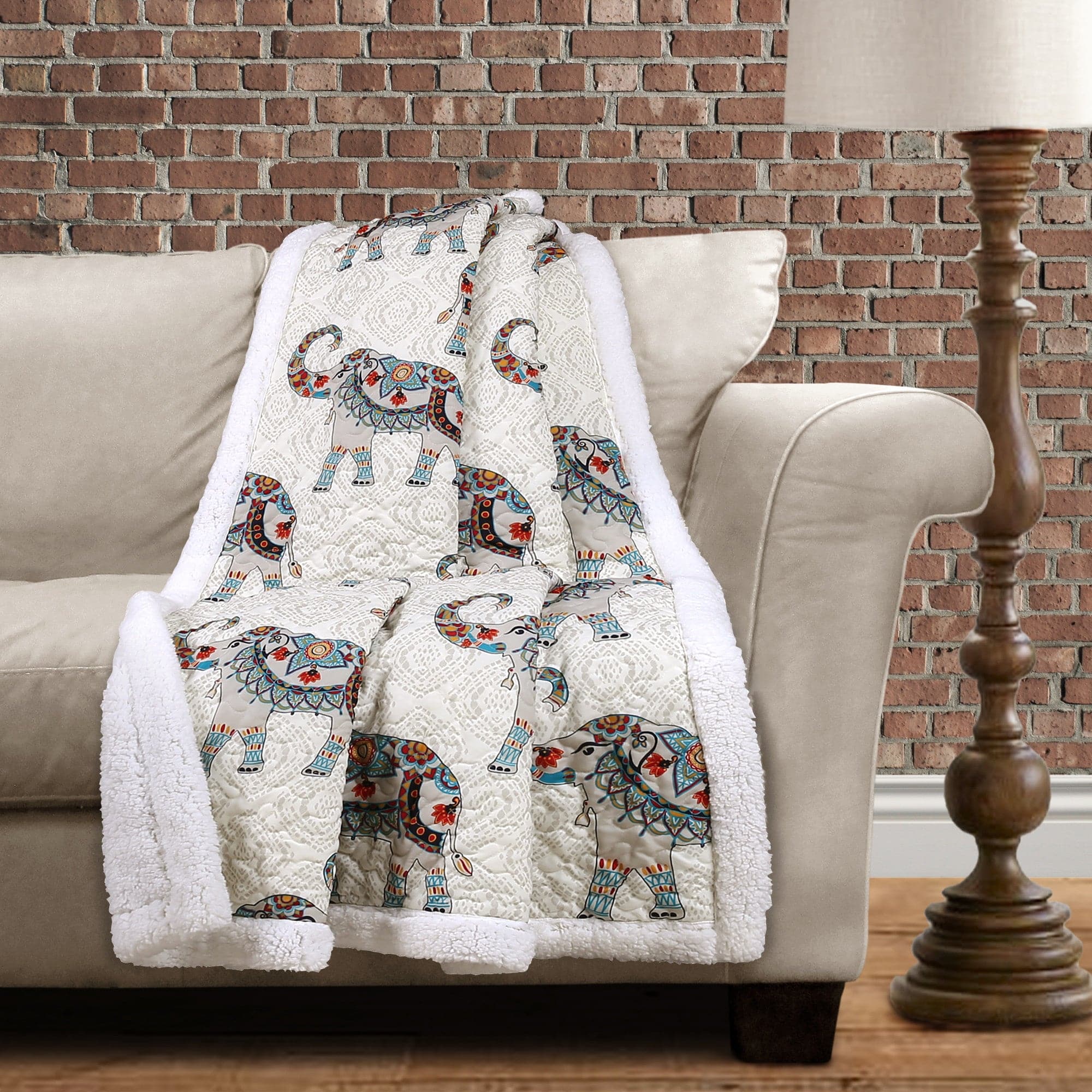 Hati Elephants Sherpa Blanket - Soft & Cozy Flannel Throw for Couch, Bed, and Travel - Perfect for Home Decor, Gifts, and Winter Warmth