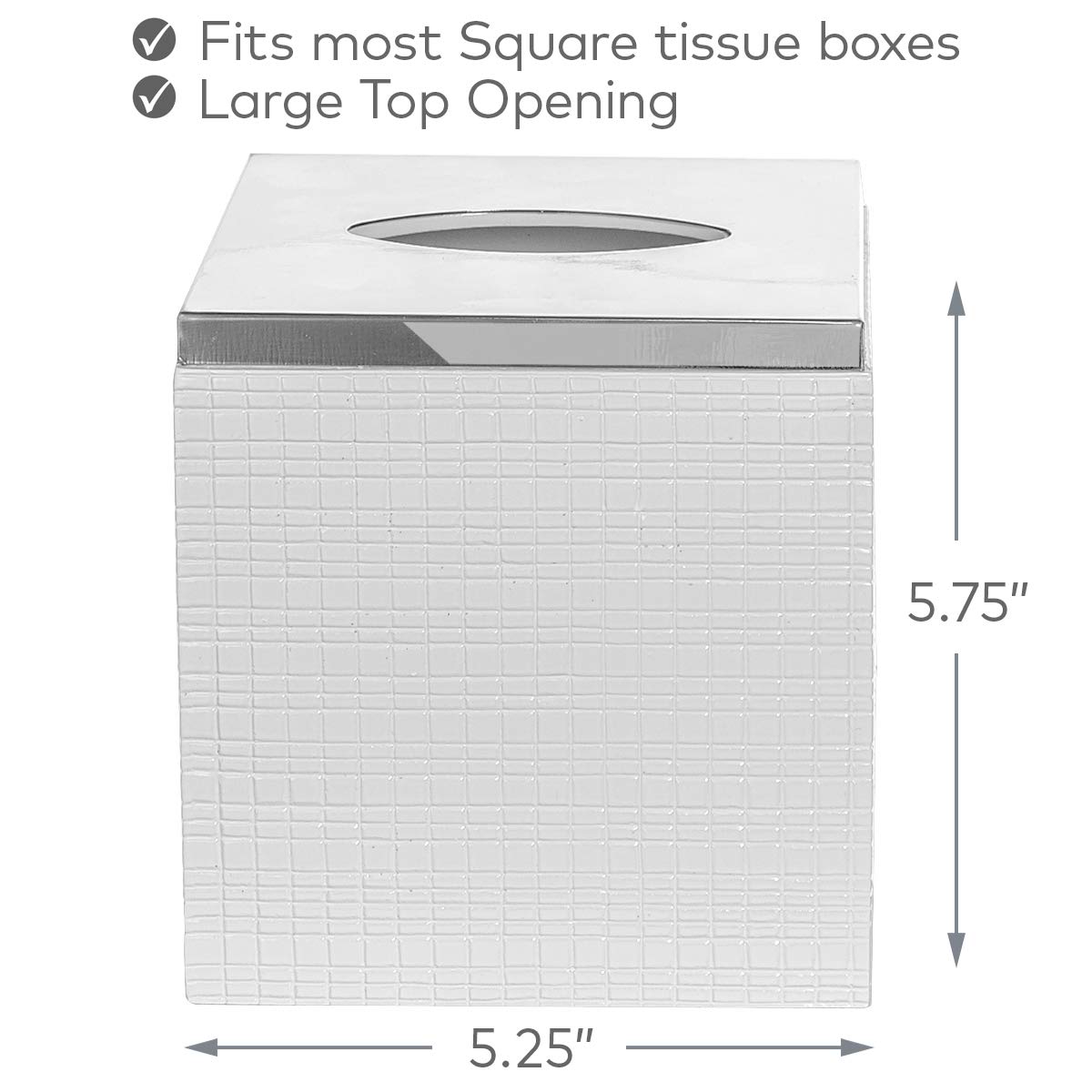 Elegant Estella White Square Tissue Box Cover - Decorative Bathroom Tissue Holder with Modern Design for Home & Office Decor | Perfect for Bathrooms, Living Rooms, and Guest Rooms