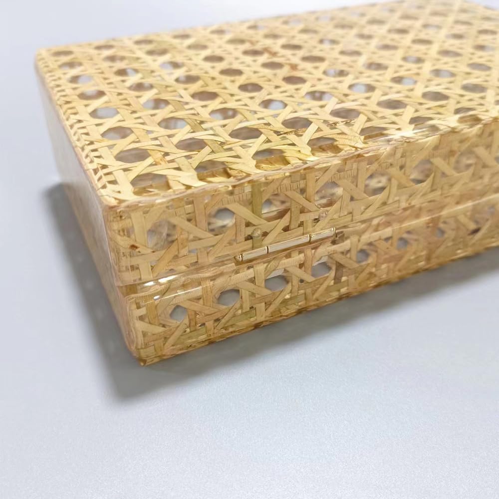 Stylish Women's Acrylic Rattan Woven Clutch Purse - Square Box Crossbody Shoulder Bag for Summer Beach, Travel & Evening Outfits | Fashionable Boho Accessory for Parties, Vacations & Daily Use