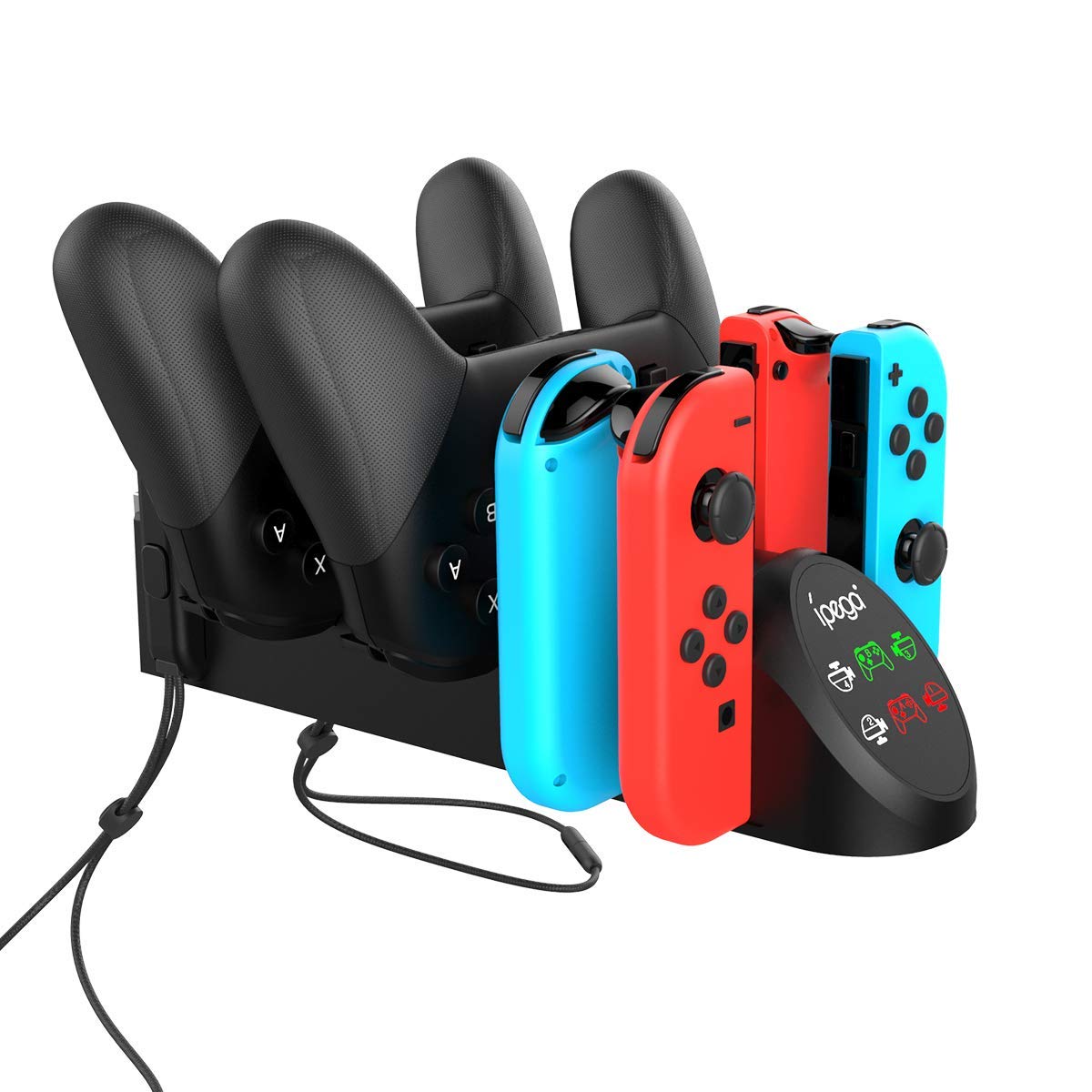 ECHZOVE Nintendo Switch Controller Charger - Fast Charging Dock for 4 Joy-Con & 2 Pro Controllers with USB 2.0 Ports | Includes 2 Joy-Con Wrist Straps | Perfect for Multiplayer Gaming Sessions & Family Game Nights (Not Compatible with PowerA Pro Controllers)