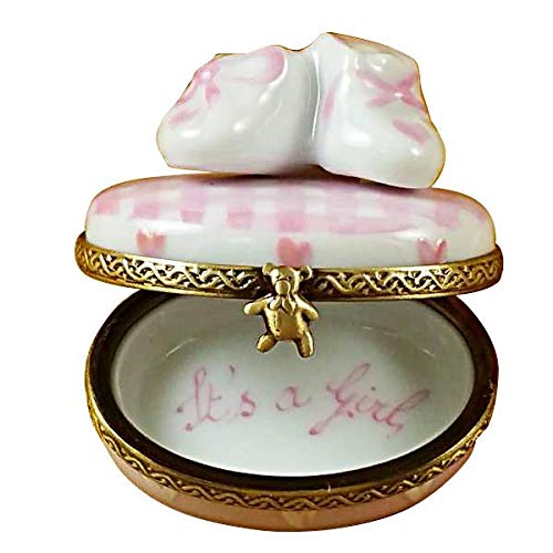 Authentic French Limoges Porcelain Figurine - Pink 'It's a Girl' with Shoes | Collectible Gift for Baby Showers, Christenings & Special Occasions