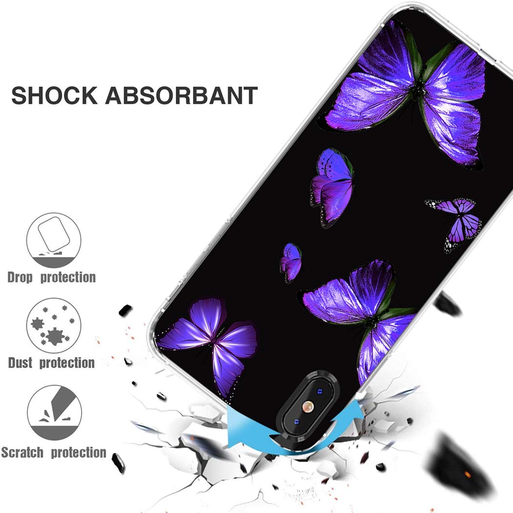 **iPhone Xs/X Clear Soft TPU Shockproof Protective Case - Purple Butterfly Design for Women & Girls | Perfect for Everyday Use, Work & Travel**