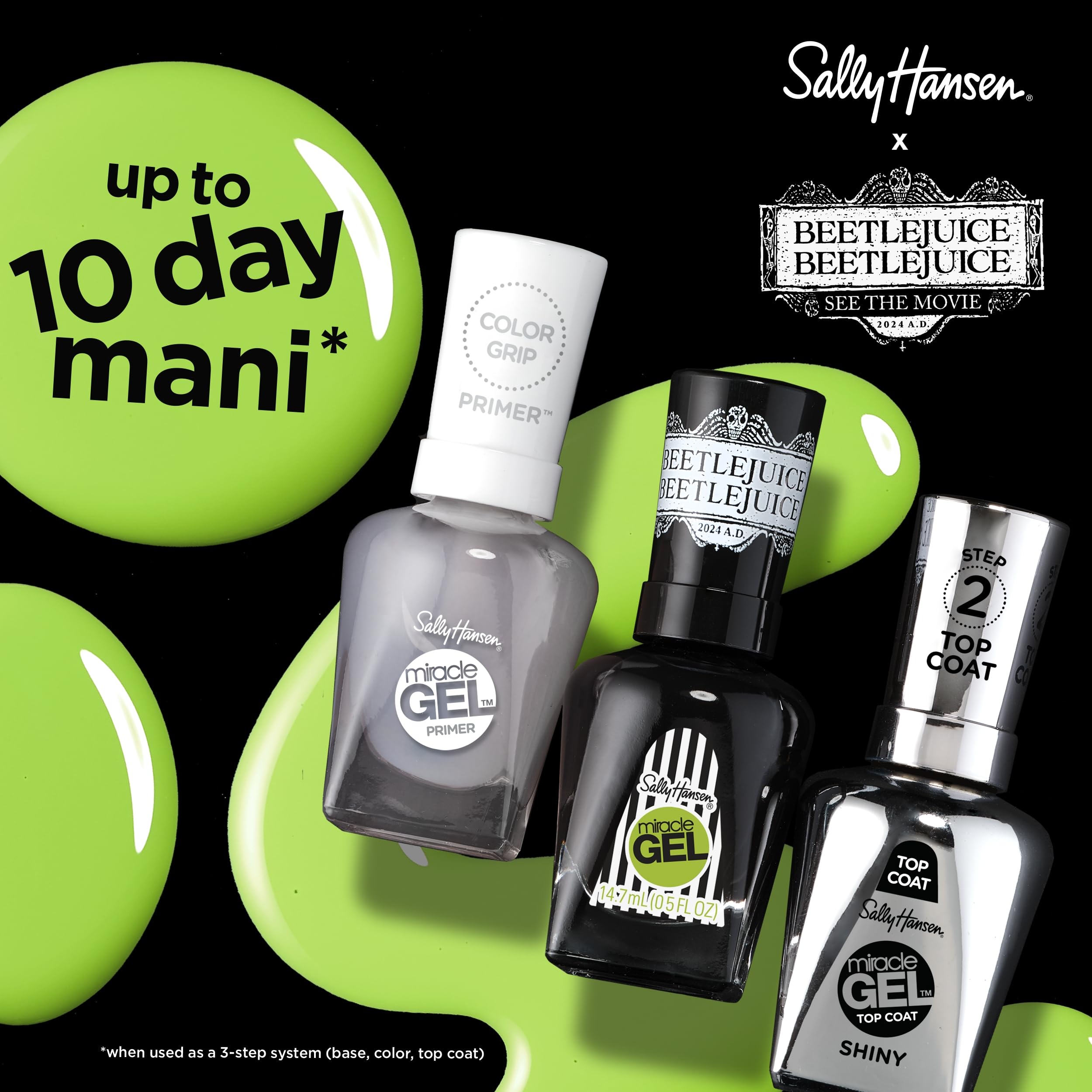 Sally Hansen Miracle Gel Nail Polish - Beetlejuice Tombstone White, Long Lasting Gel-Like Formula, No UV Lamp Needed, Chip-Resistant - Perfect for Halloween Costumes, Gothic Fashion & Everyday Wear
