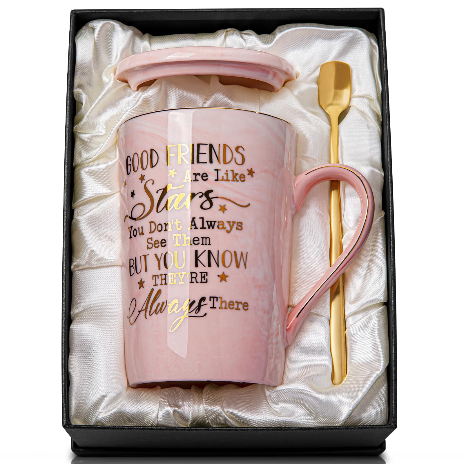 Best Friendship Gifts for Women - Unique BFF Birthday Present for Her, 14 oz Ceramic Marble Coffee Mug with Gold Print in Gift Box | Perfect for Besties, Female Friends & Special Occasions | Great for Coffee Lovers, Office Use & Thoughtful Surprises