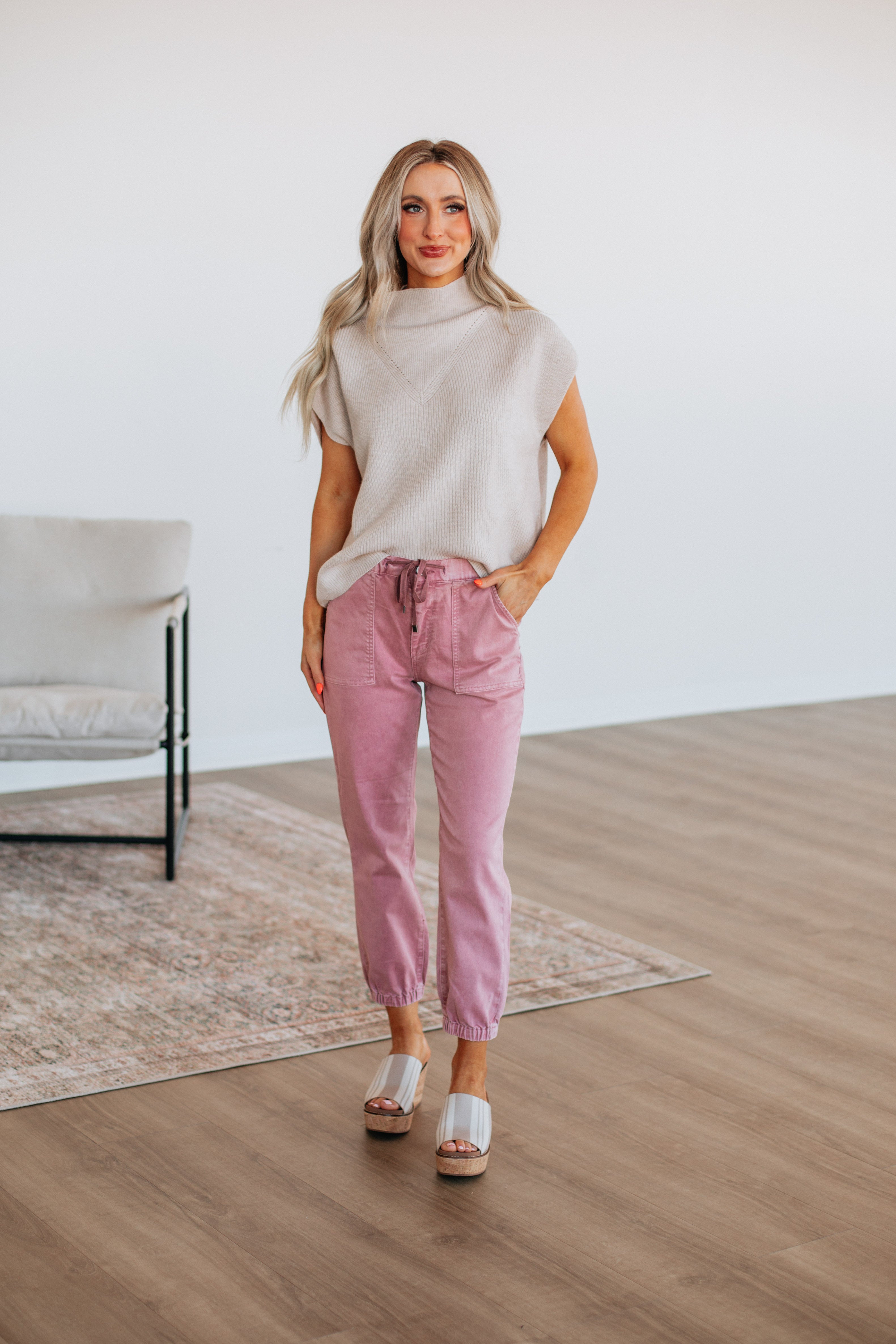 Drea Mica Joggers for Women - Soft High Waisted Lounge Pants, Blush Pink - Perfect for Yoga, Running, Travel & Home Relaxation