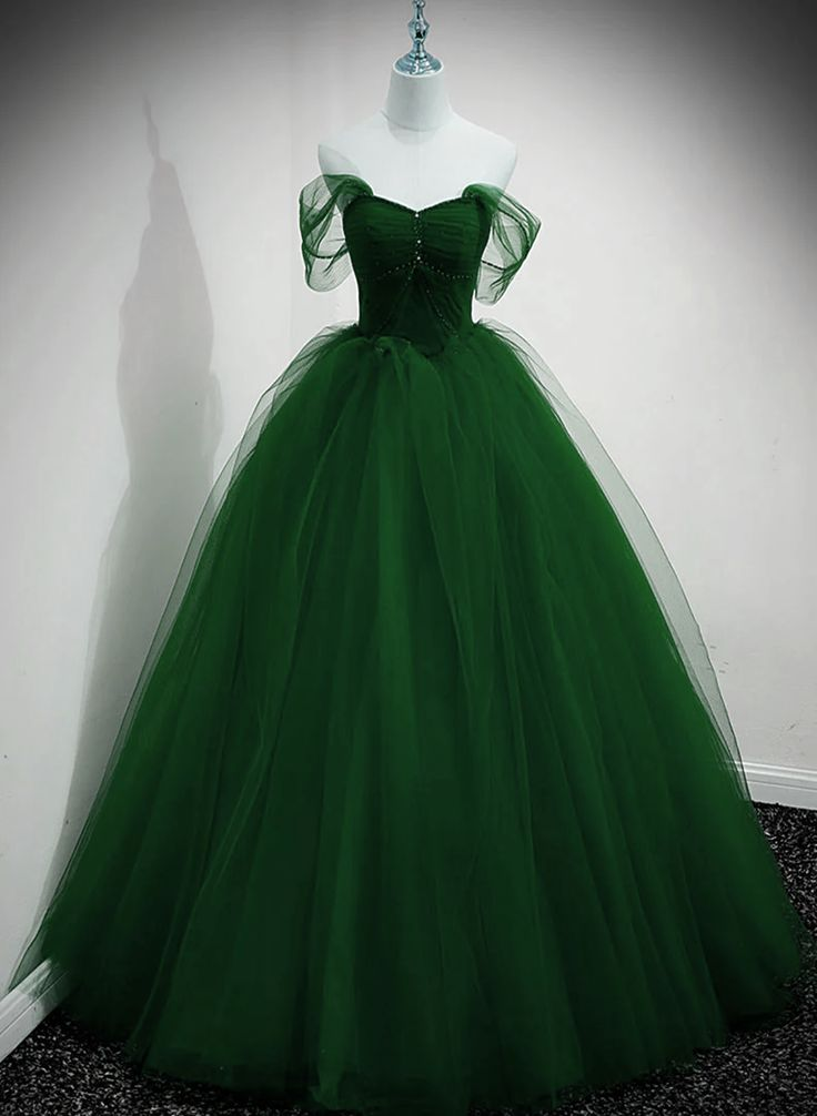 Elegant A-Line Green Long Prom Dress with Tulle Skirt - Perfect for Evening Gala, Homecoming & Formal Events - Style J4426