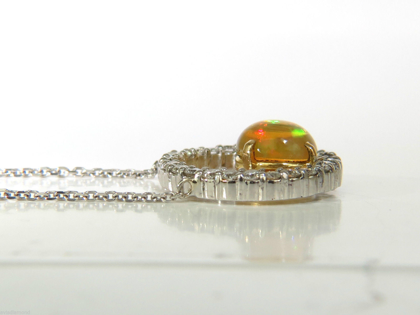 2.60 Carat Natural Vibrant Opal & Diamond Pendant Necklace in 14K Gold - Perfect for Weddings, Anniversaries & Special Occasions