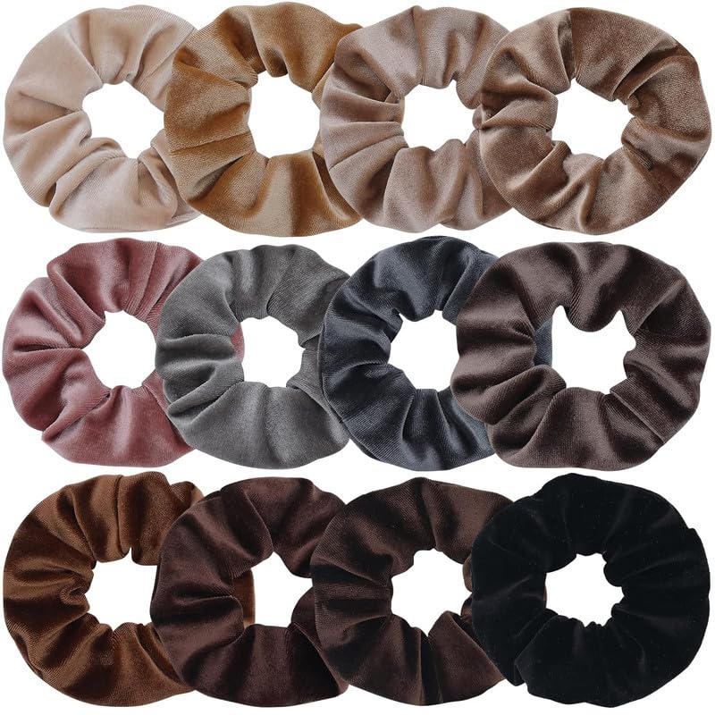 12 Pcs Velvet Hair Scrunchies - Soft Elastic Hair Ties for Women & Girls - Multicolor for Everyday & Party Use