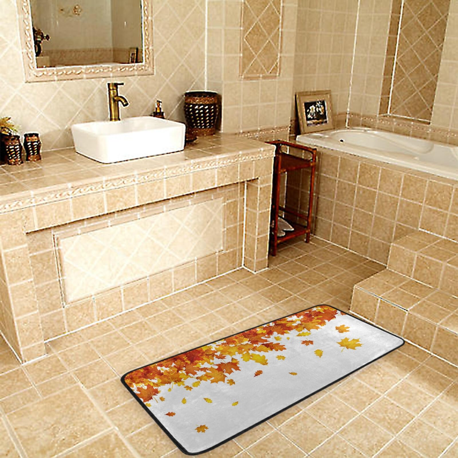 Non-Slip Fall Leaves Kitchen Mat 39x20 Inches - Cushioned Anti-Fatigue Rug for Kitchen, Bedroom & Living Room - Perfect for Cooking, Standing Comfort & Home Decor