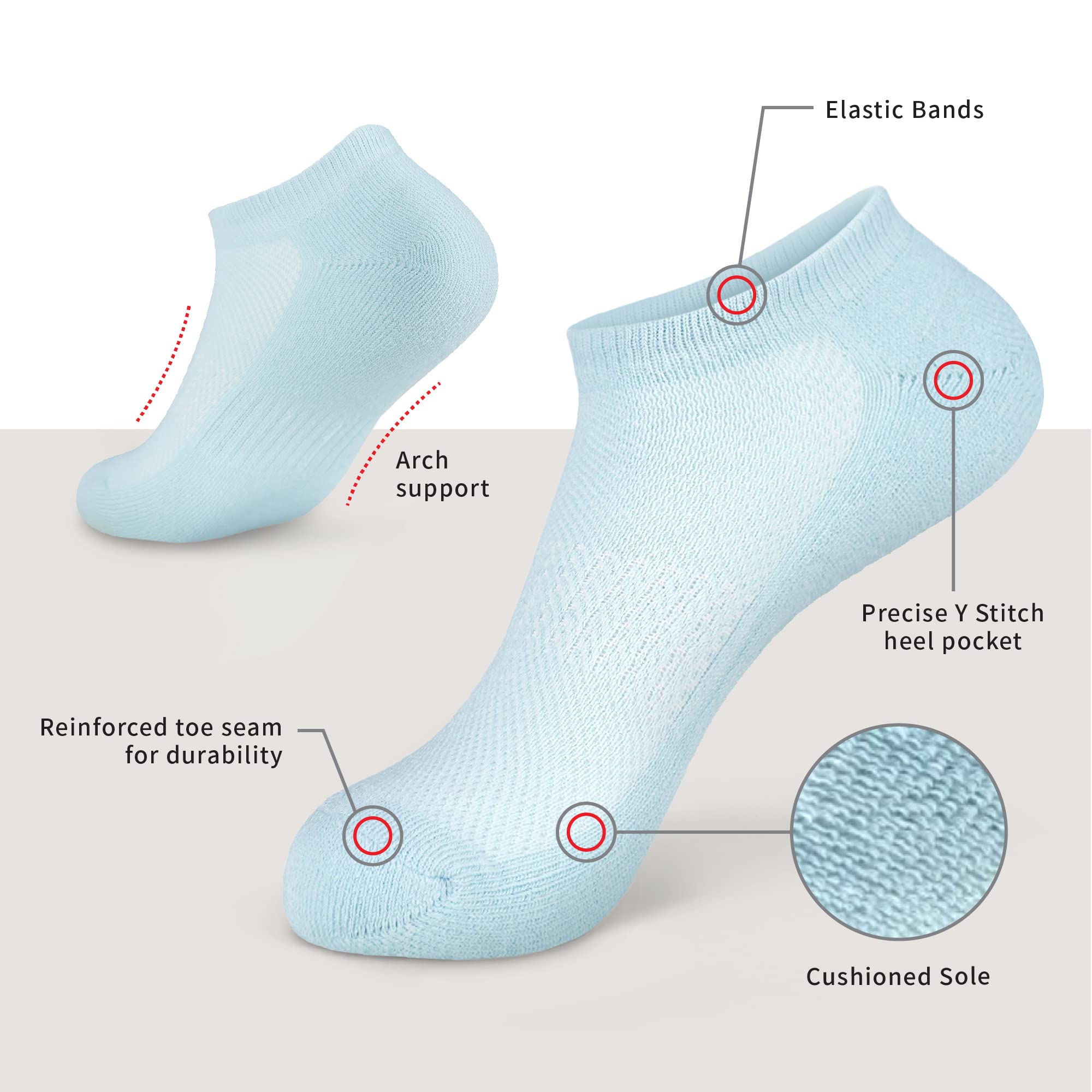 MONFOOT Men's/Women's 4 Pairs Athletic Cushion Mesh Ankle Socks - Breathable Running Socks for Men & Women - Multipack for Gym, Workout, Hiking & Everyday Wear