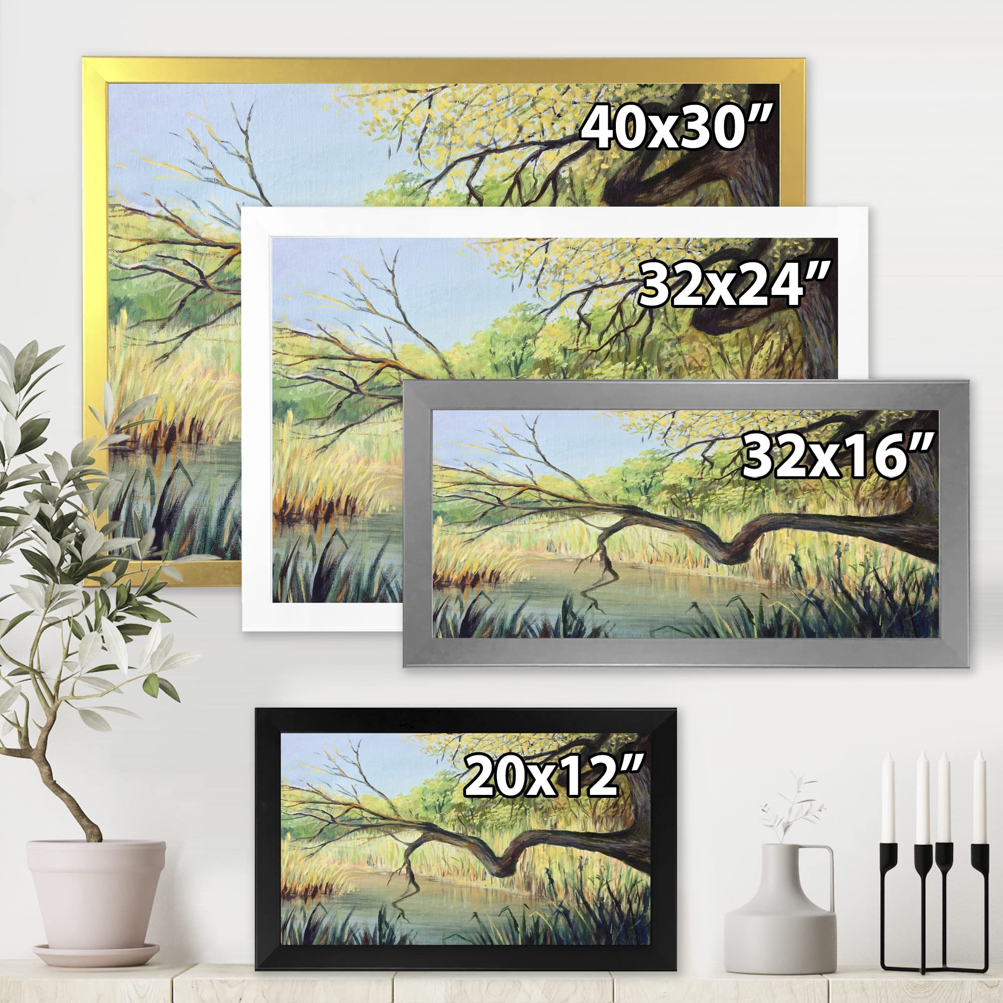 DesignQ The Lake of Silence Lake House Framed Wall Art - Serene Landscape Painting for Living Room, Bedroom & Office Decor - Perfect Gift for Nature Lovers