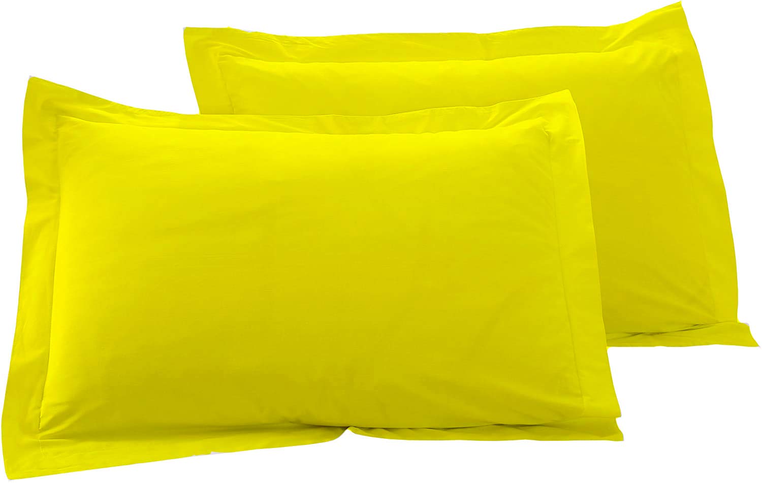 Luxury Italian Finish Pillow Sham Set of 2 - 100% Egyptian Cotton Queen Size 20x30 Inch Yellow Solid Pillow Covers with Overlapping Back Closure | Elegant Bedroom Decor for Master Suite, Guest Room & Hotel Styling