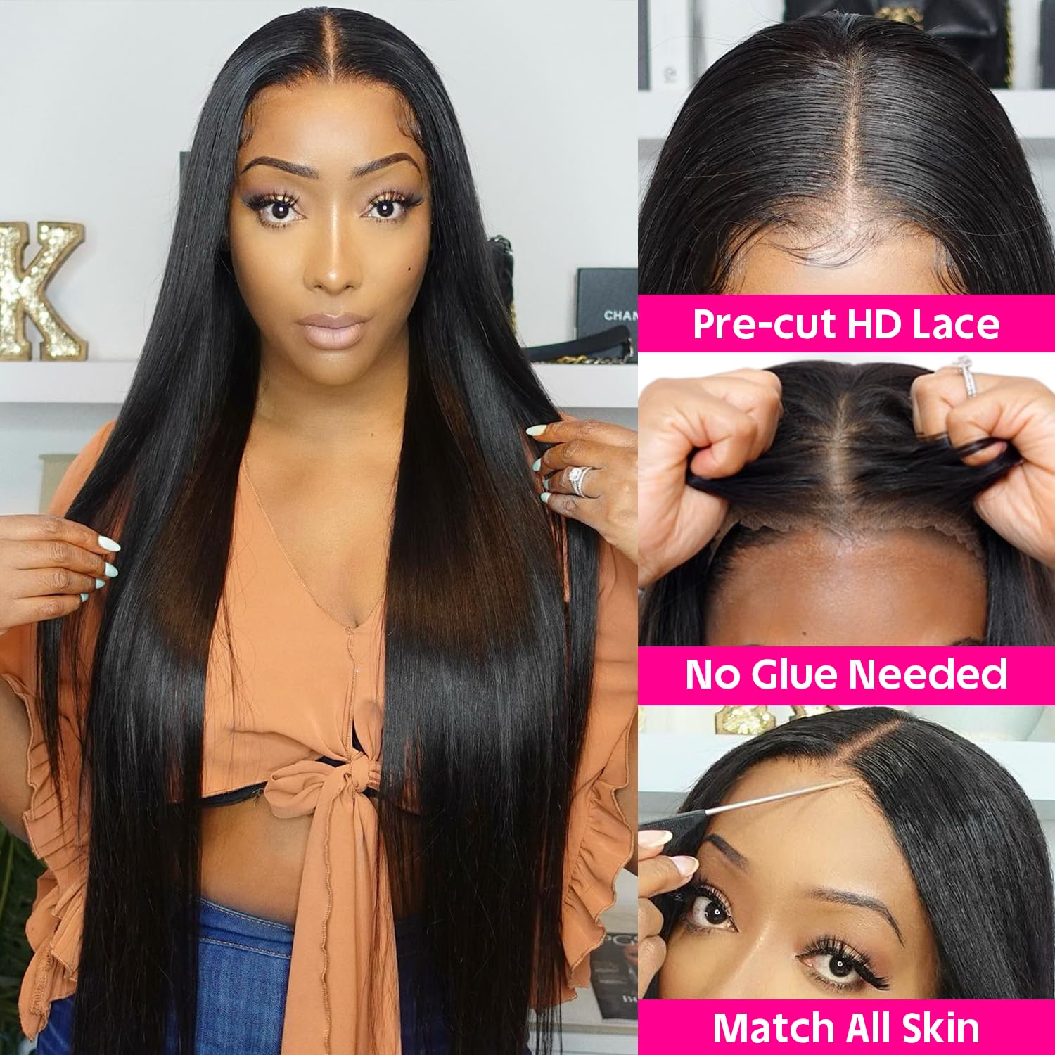 30 Inch Glueless Human Hair Wigs with Pre Plucked HD Lace Front & Bleached Knots - Straight Lace Closure Wig for Natural Look | Perfect for Daily Wear, Cosplay, and Special Occasions
