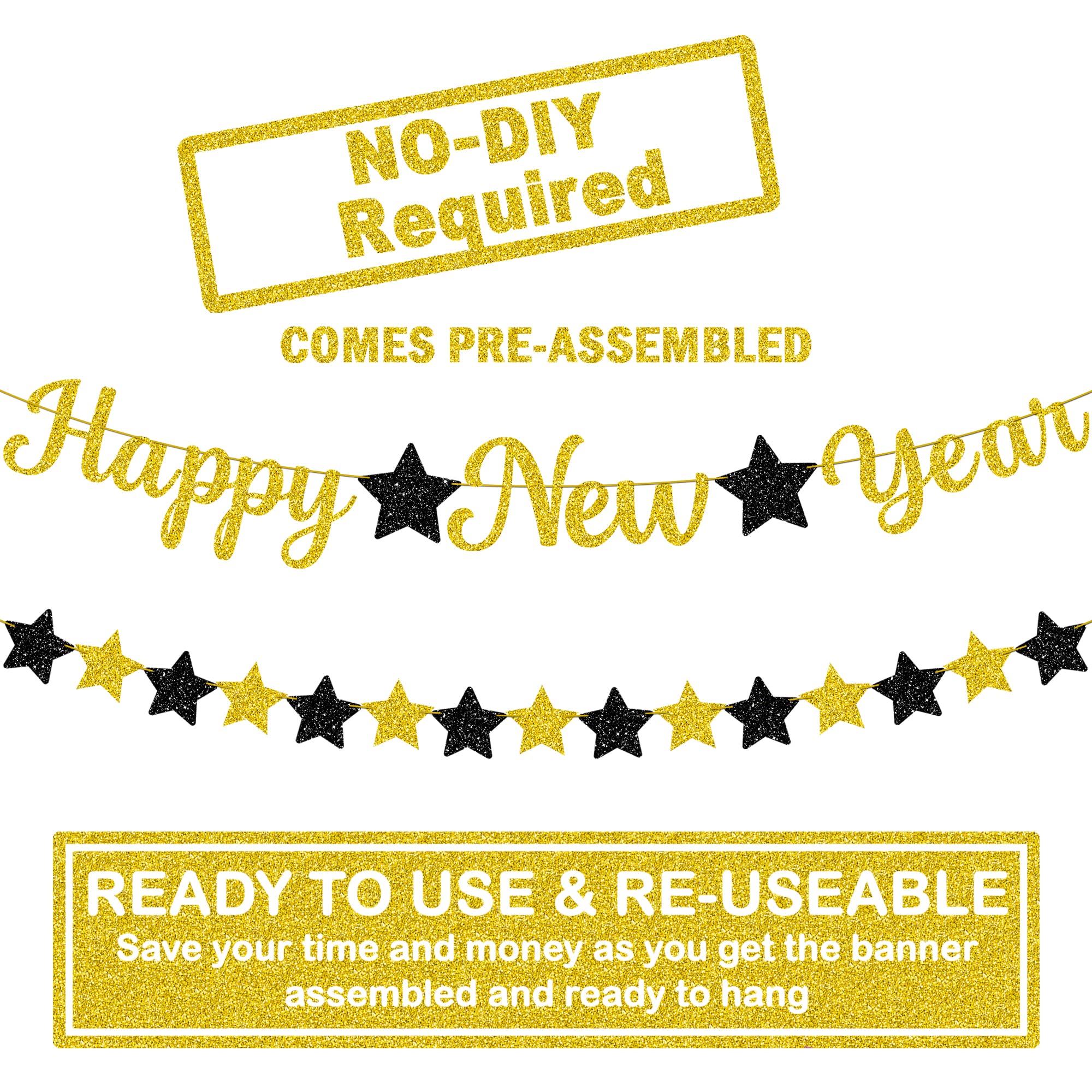 KatchOn 10ft Glitter Happy New Year Banner 2025 - No DIY Required | Premium NYE Party Decorations for New Year's Eve Celebrations, Home & Office Decor | Perfect for Countdown Parties, Wall Hangings & Festive Holiday Decor