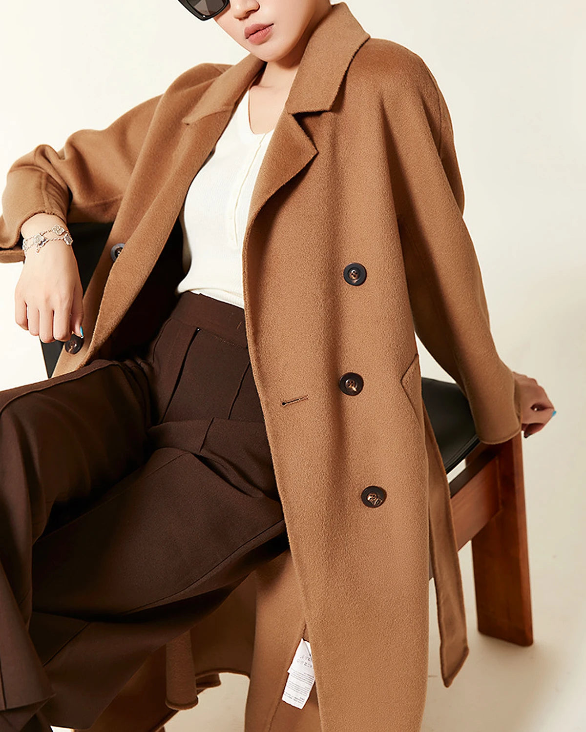 Double Breasted Belted Wool Coat for Women - Classic Winter Trench Coat with Belt - Warm & Stylish Outerwear for Office, Travel & Formal Occasions