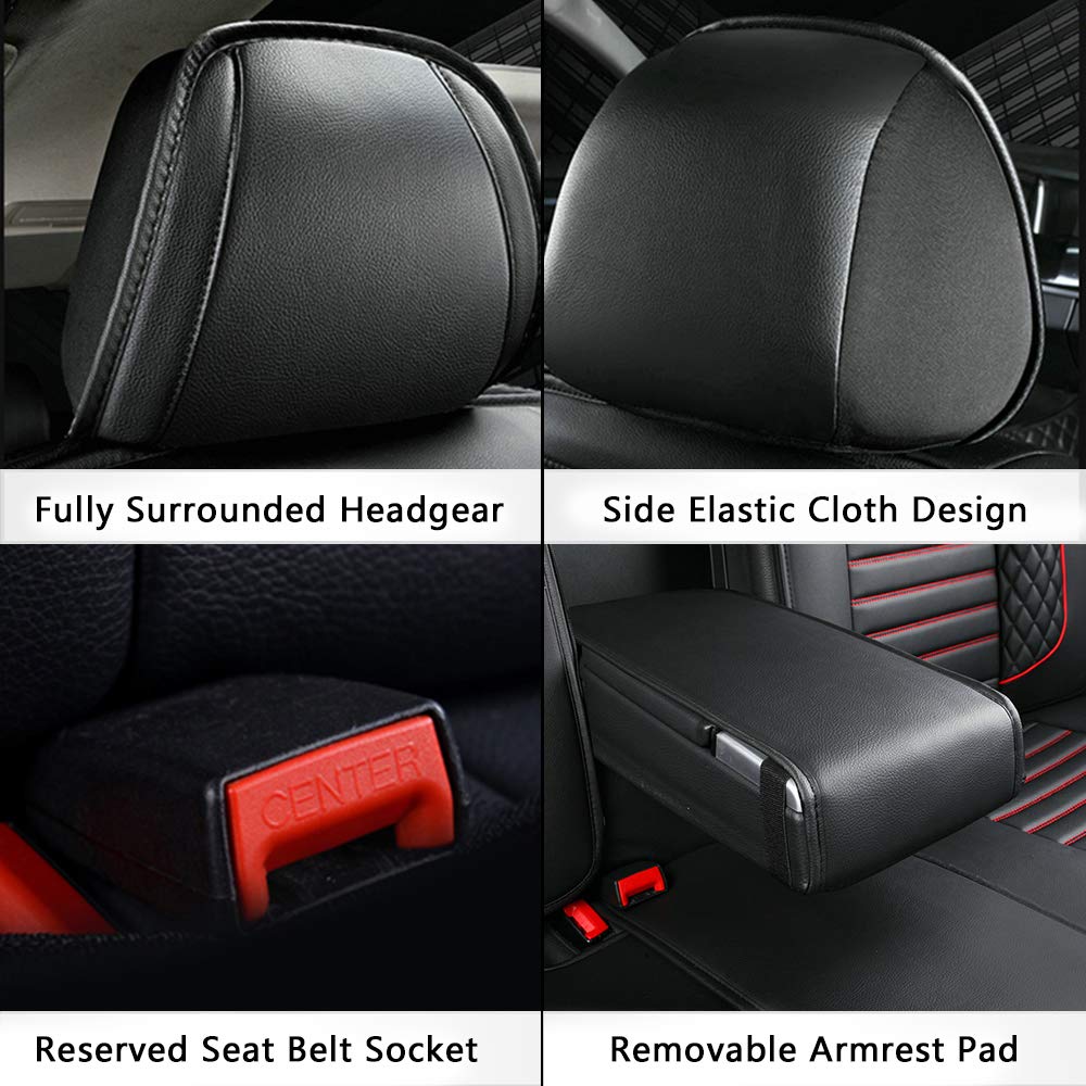 Premium Waterproof Faux Leather Car Seat Covers Full Set - Universal Fit for Sedan, SUV, Truck (5-Piece) | Breathable Leatherette Front & Rear Seat Protectors with Pillows | Black & White | Perfect for Daily Commute, Road Trips & Family Protection