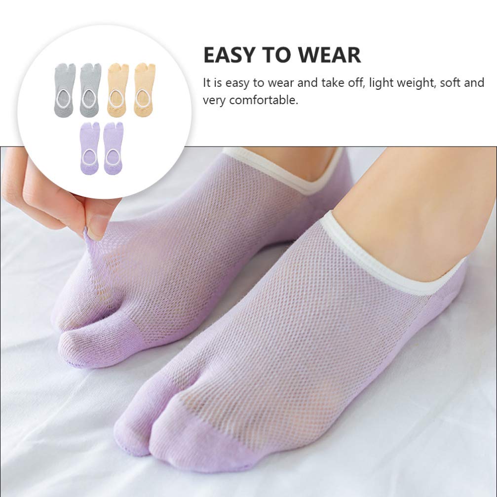 Holibanna 3 Pairs Cotton Breathable Non-Slip Toe Socks - Lightweight Summer Tabi Socks for Women & Men - Perfect for Yoga, Running, and Indoor Activities