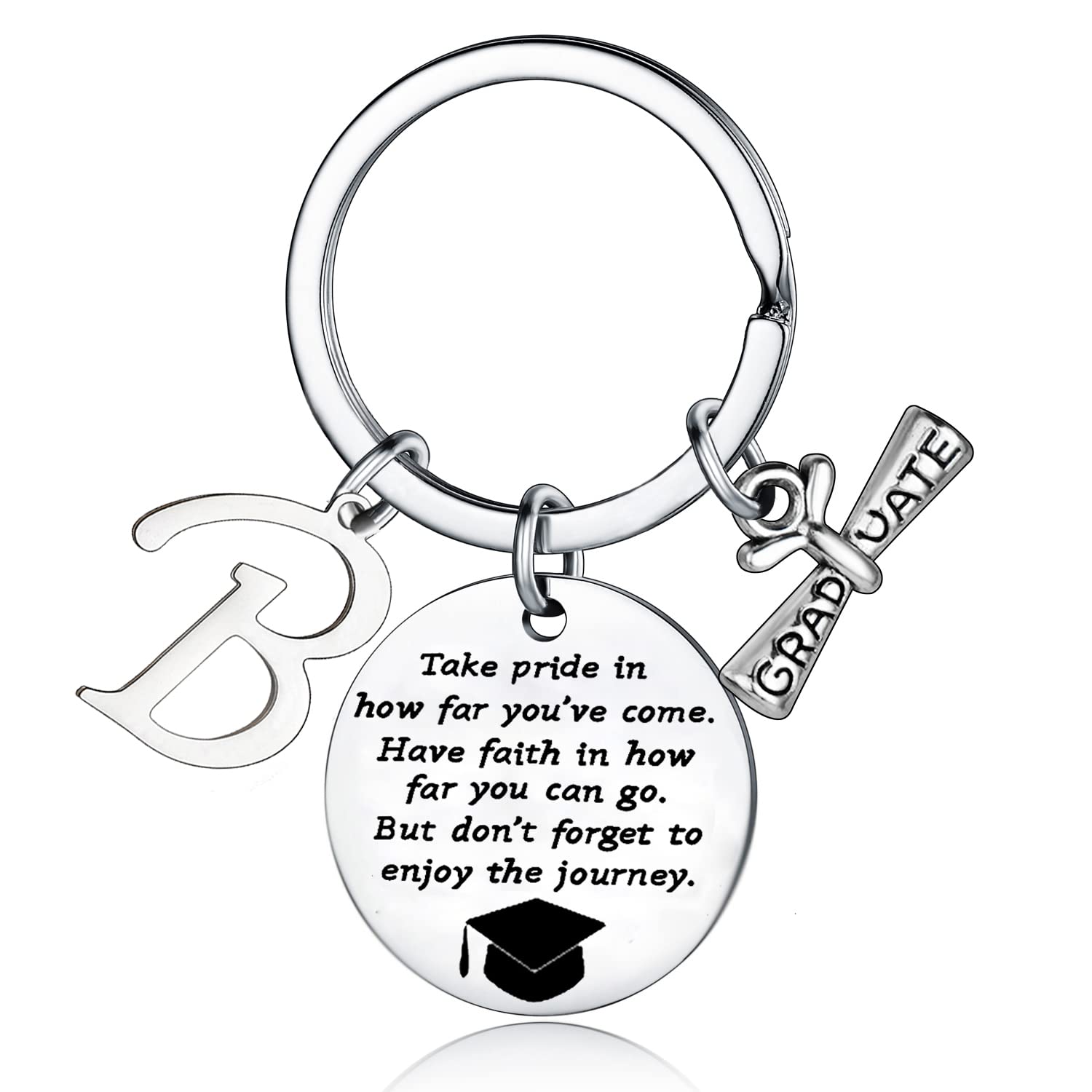 Personalized Graduation Keychain with Initial Letter - Inspirational Graduation Gift for High School & College Graduates - Perfect for Commencement, Parties & Keepsakes