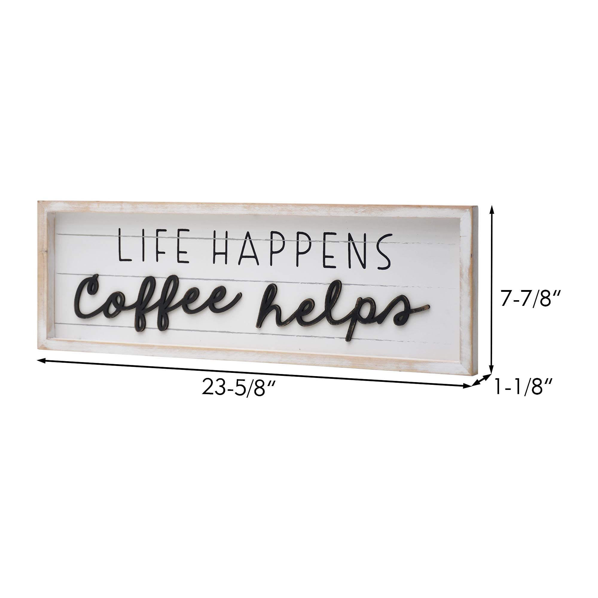 PARISLOFT Life Happens Coffee Helps Wooden Framed Wall Art - 23.6''W x 7.8''H Farmhouse Kitchen Decor, Coffee Bar Sign, Rustic Home Hanging Decoration - Perfect for Coffee Shops, Cafes, Kitchens & Living Rooms