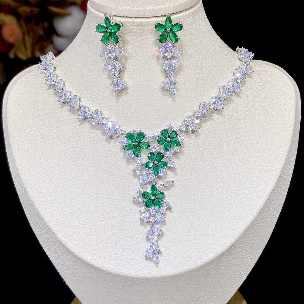 Elegant Cubic Zirconia Flower Necklace Set - Perfect for Weddings, Bridesmaid Gifts & Special Occasions | Ideal for Bridal Shower, Anniversary & Formal Events