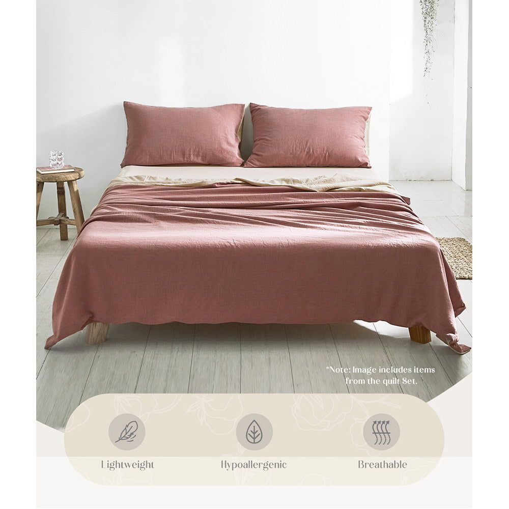 Premium Cotton Sheet Set - Single Size, Soft & Breathable, Red & Beige - Perfect for Bedroom, Guest Room & Dormitory