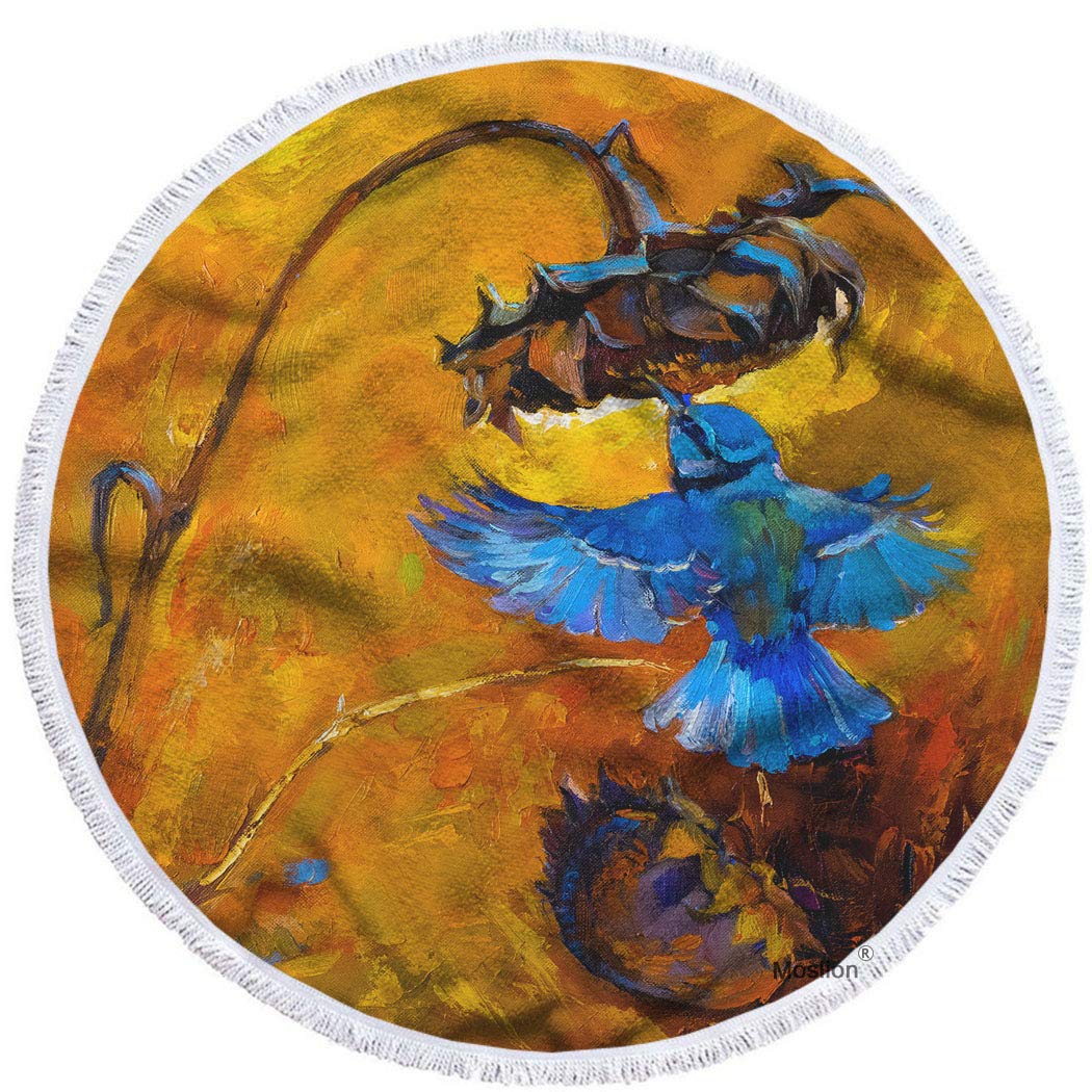 Moslion 63 Inch Oversized Round Beach Towel - Sunflower Oil Painting Design, Funny Animal & Wildlife Nature Print, Soft Microfiber Polyester - Perfect for Beach, Pool, Picnic, Yoga and Outdoor Activities